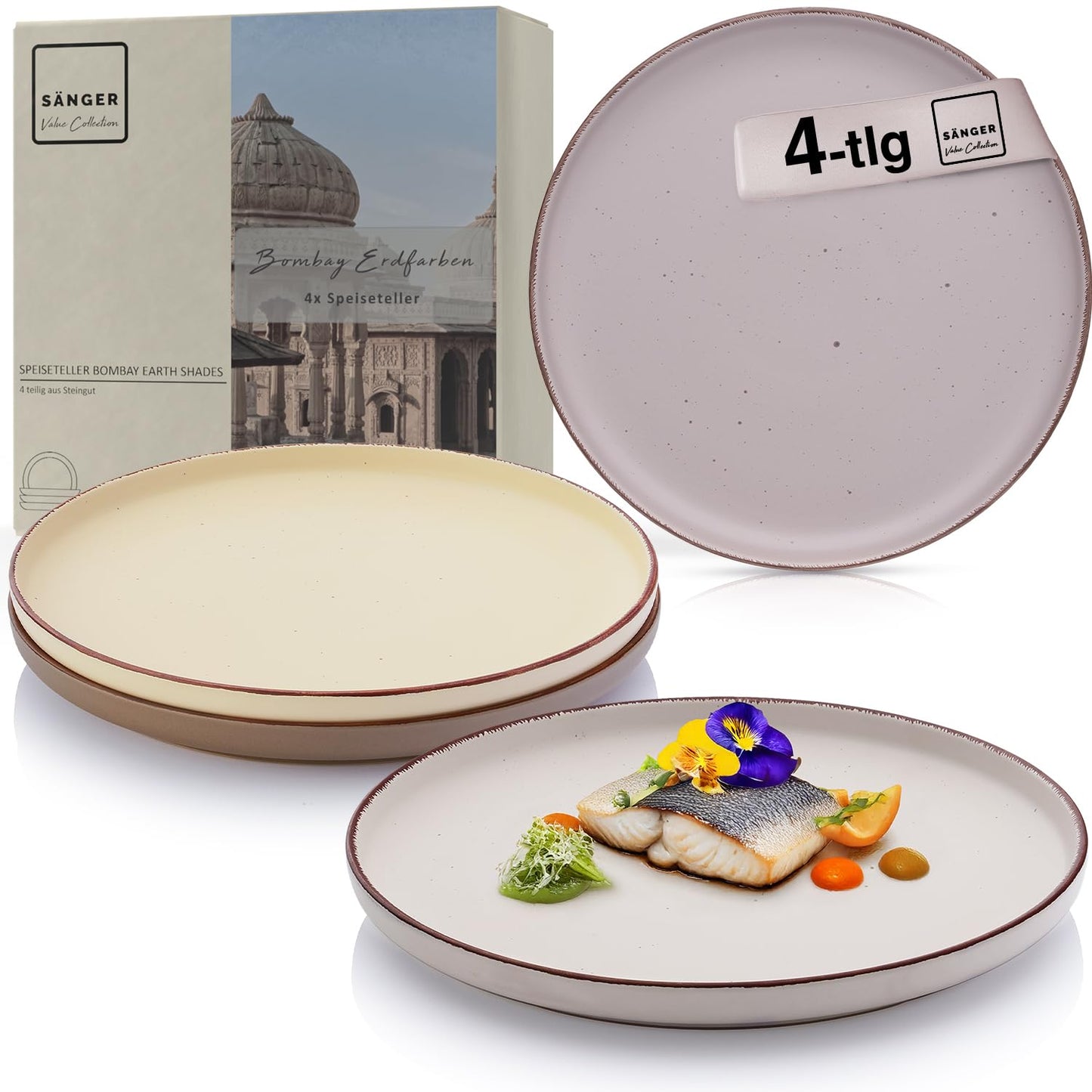 SÄNGER Bombay Seabed Crockery Service 20 Pieces, Stoneware Crockery for 4 People, 4 x Dinner Plates, 4 x Dessert Plates, 4 x Bowls, 4 x Pasta Plates, 4 x Coffee Mugs, Plate Set Colourful Value