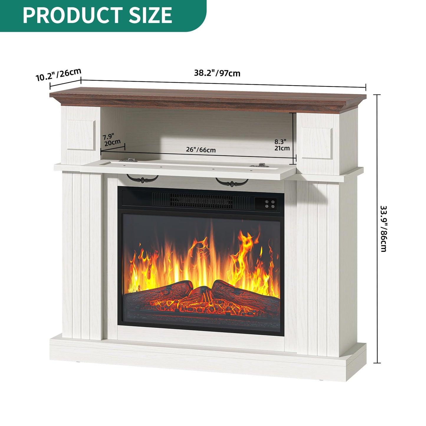 YITAHOME Electric Fireplace, 23 Inch Realistic 3D Flame Effect, Heat-Free Standing Electric Fireplace with Timer and 24-Colour LED Light Strip and Remote Control