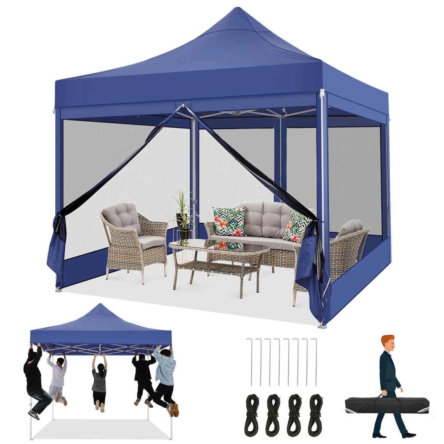 COBIZI Folding Gazebo 3 x 3 m Gazebo 3 x 3 m Waterproof Stable Party Tent Foldable with 4 Side Walls Mosquito Net Pop Up Garden Gazebo Anti-UV for Garden, Grey