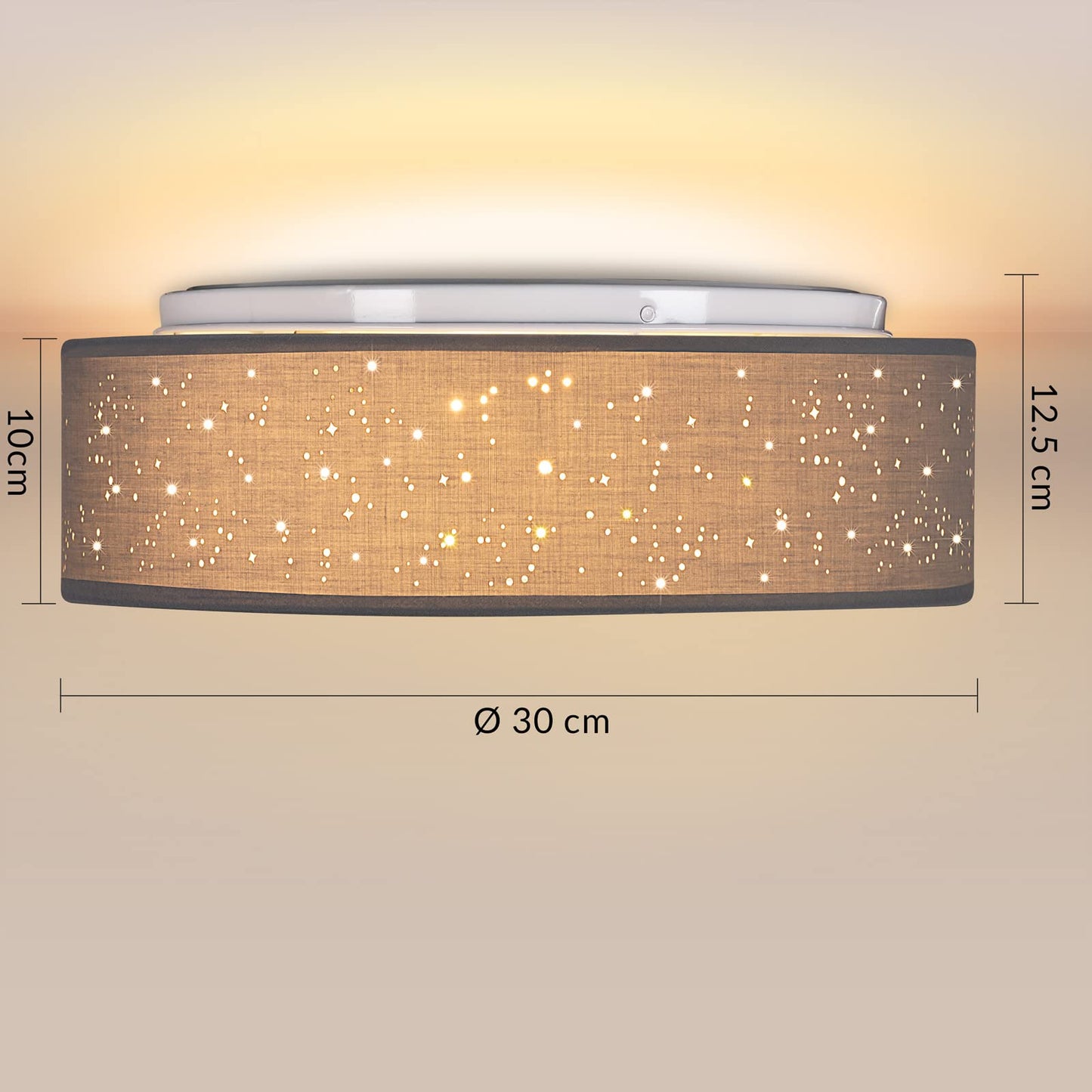 MONZANA® Ceiling Light Starry Sky Living Room Bedroom E27 Grey Round 38 cm Fabric Shade 2 Bulbs 40 W Kitchen Lamp Ceiling Light Fabric Ceiling Lamp