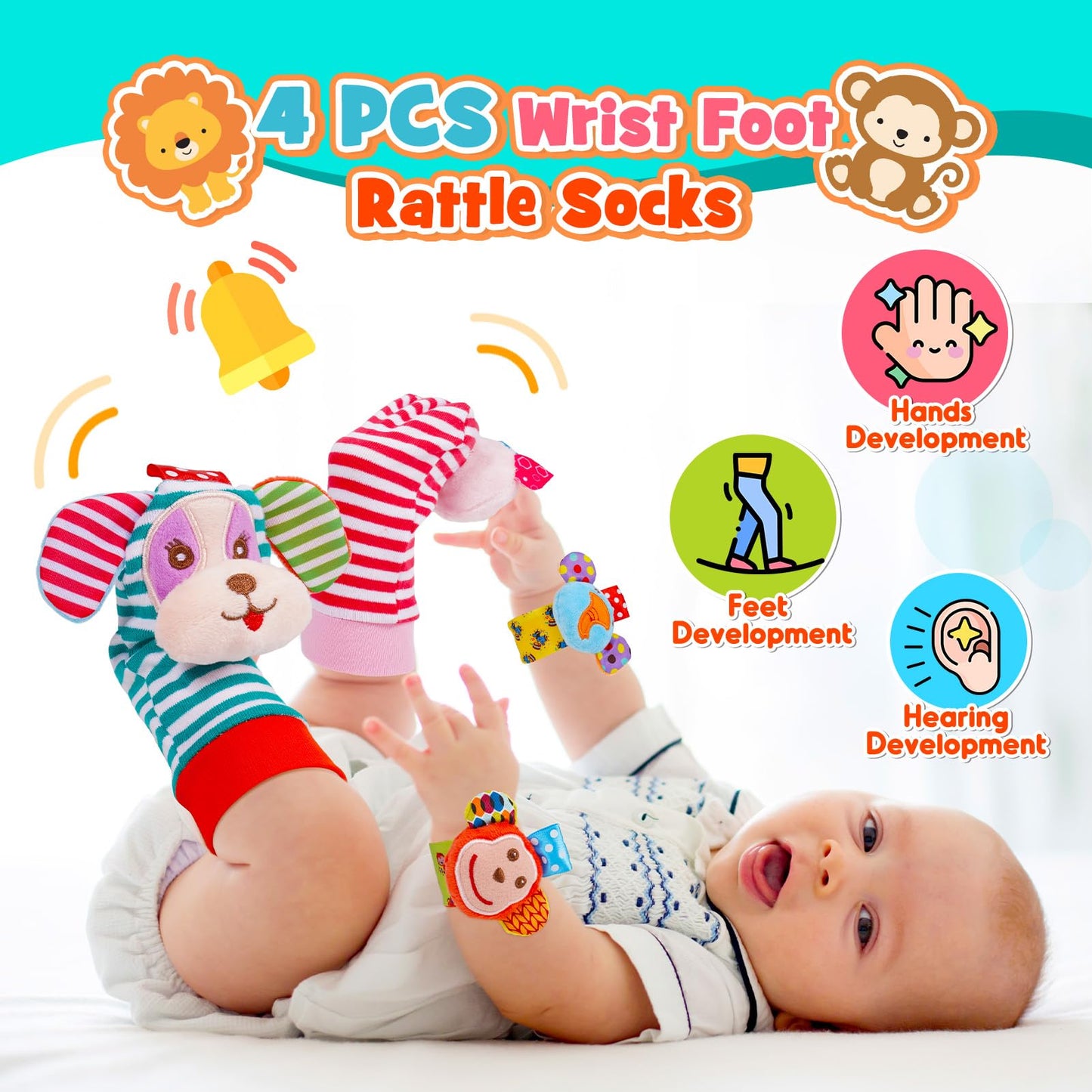 Wootoyz Baby Spielzeug 0-12 Monate, 14 Pcs Rasseln Beißring Set Babies Spielzeug ab 0 3 6 9 Monate Baby Geschenk Junge Mädchen Montessori Spielzeug ab 0-12 Monate Neugeborenen Geschenk Geburt