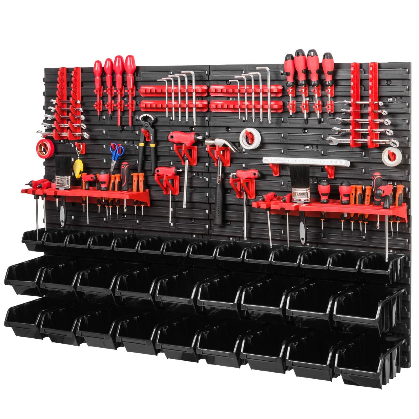 Storage System, 780 x 1152 mm, Stacking Boxes, Wall Shelf, 20 Holders, Storage Boxes, 44 Boxes, 5 Compartments