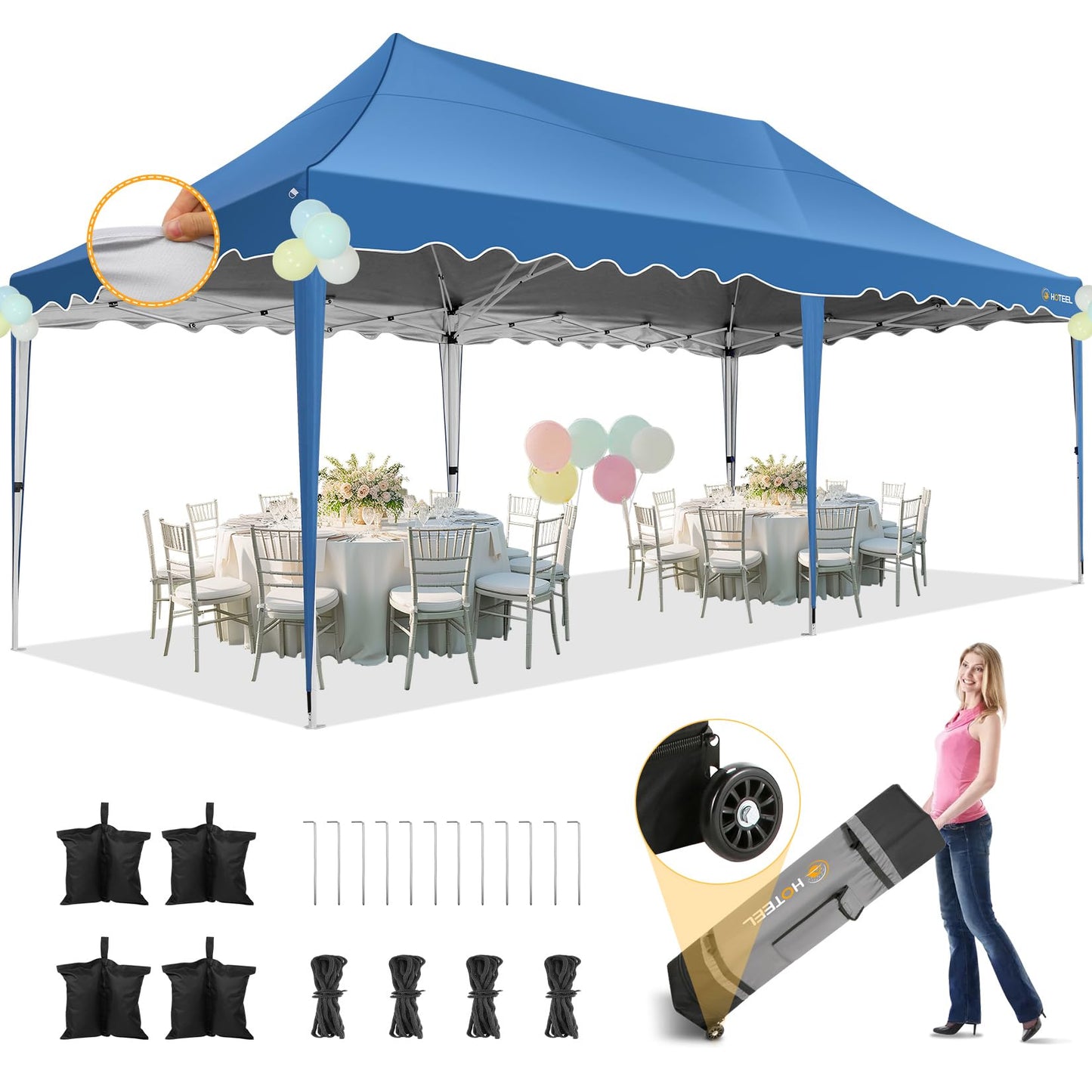HOTEEL Gazebo 3 x 6 Waterproof Stable with 6 Removable Side Walls, Wave Hem Roof Party Tent 3 x 6 with Wheel Bag and 4 Sand Bags, Folding Gazebo 3 x 6 Parasol for Wedding Market (Grey)