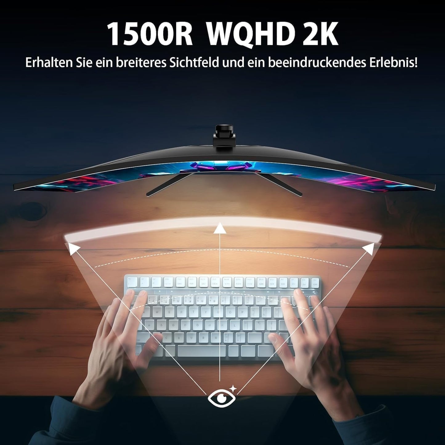 Minifire MFG32C3Q Gaming Curved Monitor 32 Inch 180Hz, 2K WQHD (2560 x 1440), 1500R, 1ms (MPRT), AMD FreeSync, sRGB 125%, VESA, 2xHDMI 2.0 / 2xDP (180Hz), Eye Care