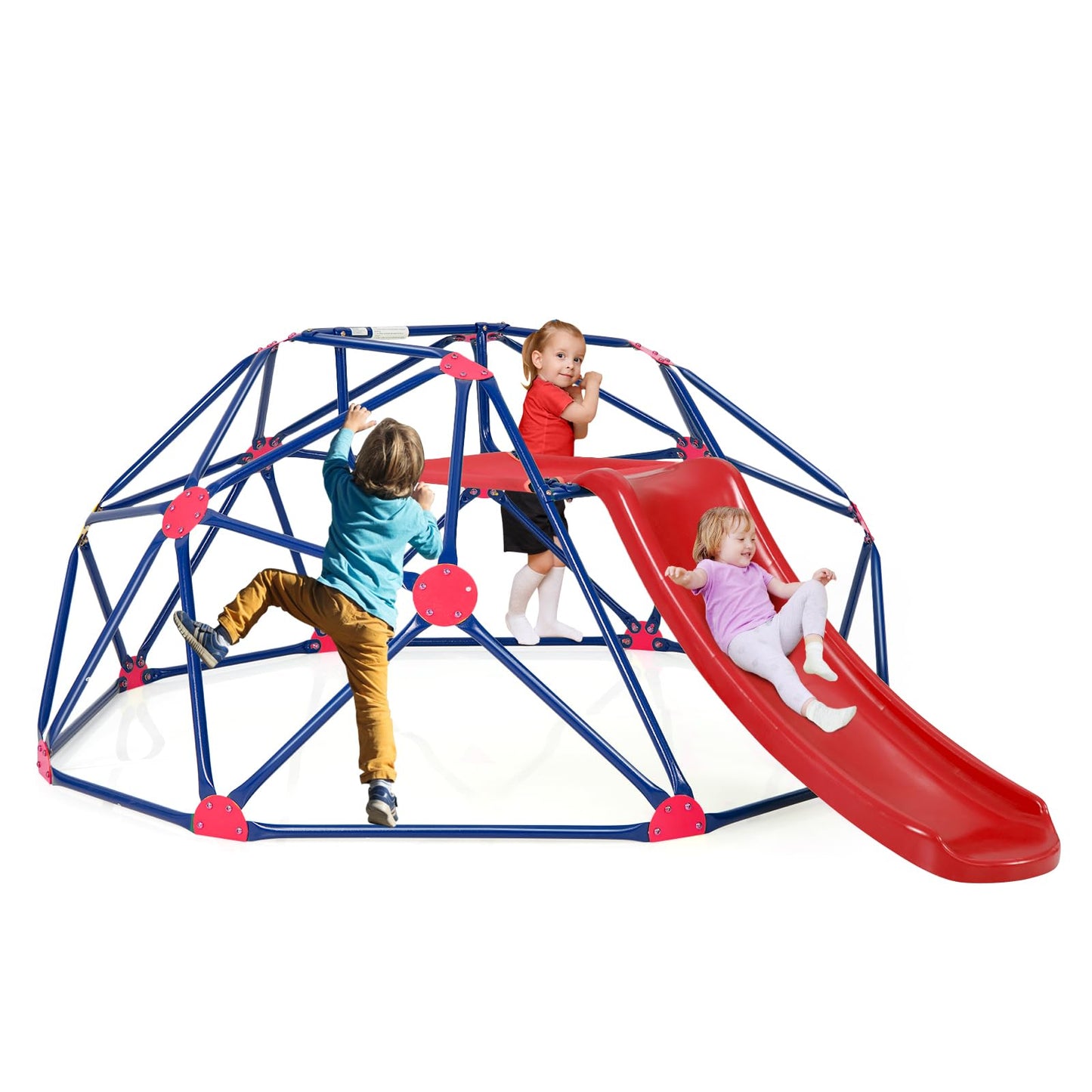 COSTWAY Climbing Dome with Slide, Dome Climbing Frame with Fabric Platform, 180 kg Load Capacity, Outdoor & Indoor Playground for 3-10 Years, Ideal for Gym, Backyard, Garden