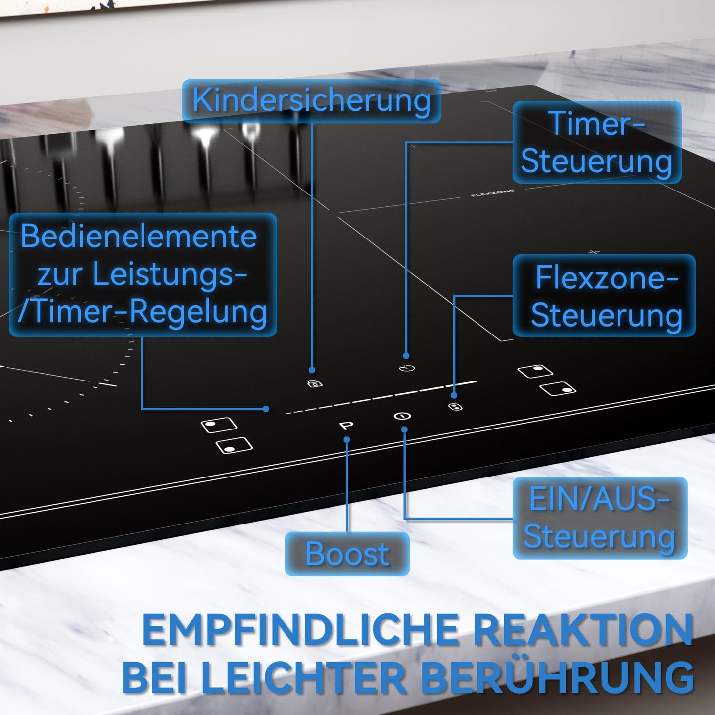 Hermitlux kochfeld 28,8cm, Glaskeramik Kochfeld 2 Platten, 9 Leistungsstufen, Touch-Steuerung, Timer, Kindersicherung, Geeignet für Alle Töpfe, 3300W