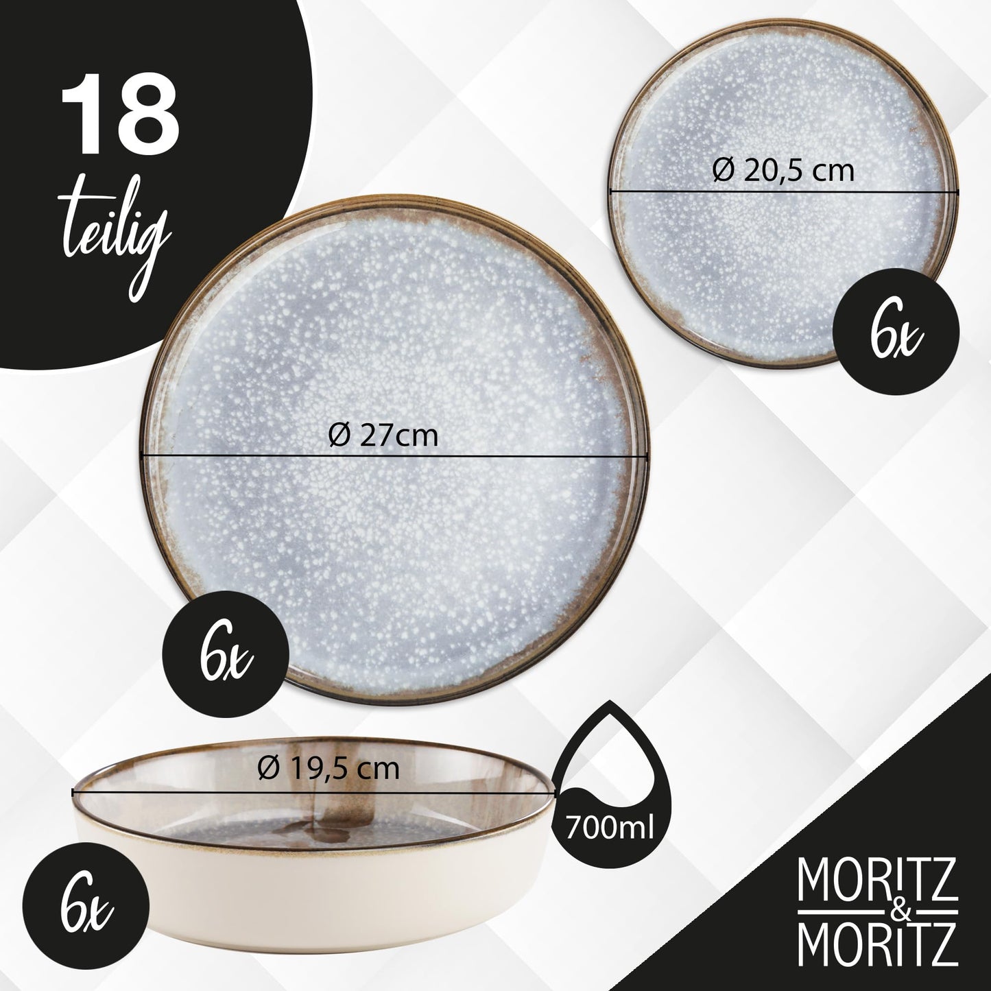 Moritz & Moritz BLOSSOM 18-Piece Crockery Set for 6 People, Elegant Plate Set Made of High-Quality Porcelain with Floral Design, Crockery Set of 6 x Dinner Plates, 6 x Dessert Plates, 6 x Soup Plates