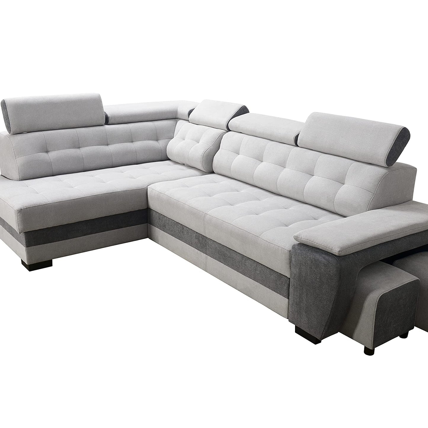 Robin Grand Ecksofa mit Schlaffunktion Bettkasten Kopfstützen Relaxfunktion Silber