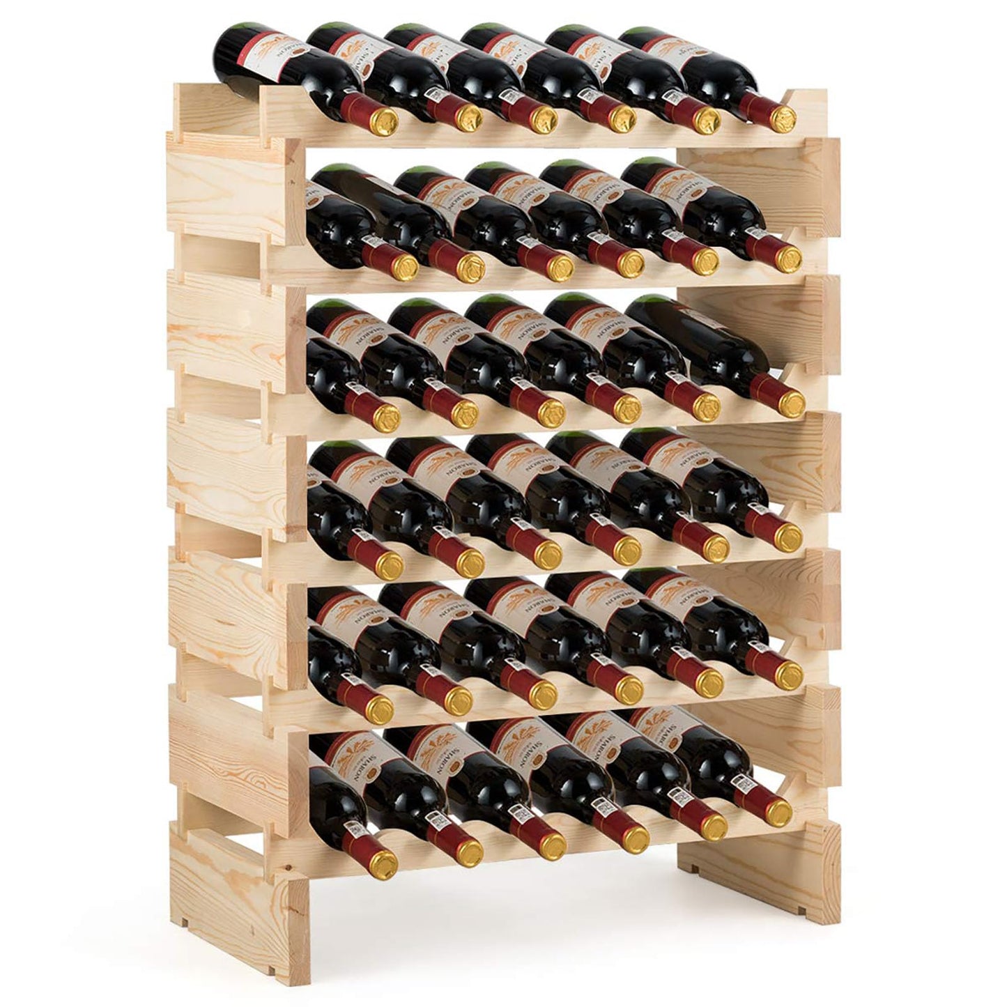 COSTWAY Wine Rack Wood Stackable Bottle Rack for 72 Bottles, Wine Rack with 6 Levels, Wooden Shelf, Bottle Stand for Kitchen, Dining Room, Bar, Basement, 119 x 29 x 72 cm