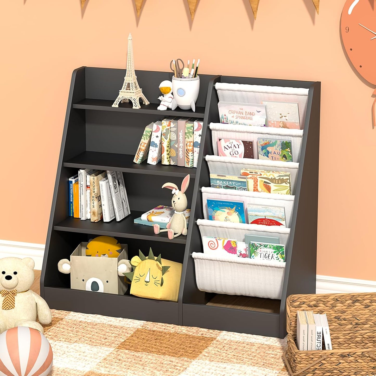 Children's Shelf, White with 5 Shelves and 4 Open Compartments, Bookcase for Children, Toy Organiser, 90 x 40 x 80 cm