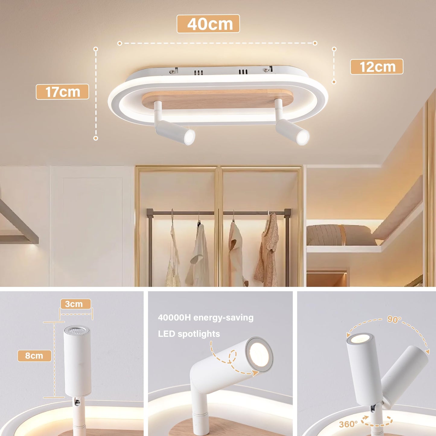 34 cm LED Ceiling Light Bedroom Wooden Children's Room Lamp Ceiling Star Children's Lamp Dimmable Ceiling Lamp for Children Lamp with Remote Control
