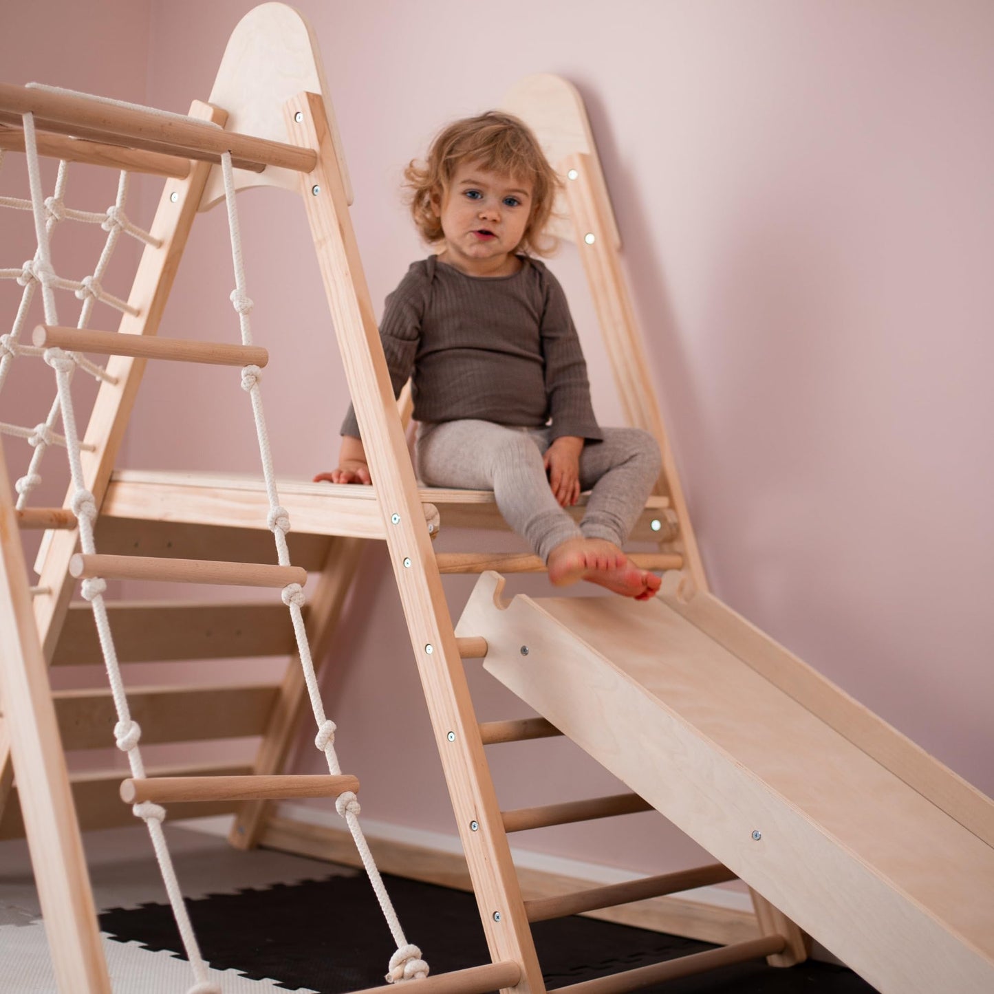 Mamabrum Wooden Pet Playground XL 5-in-1, Slide, Swing, Climbing Wall, Net and Ladder for Active Toddlers, Sturdy, for Active Homepage, Support Baby Development