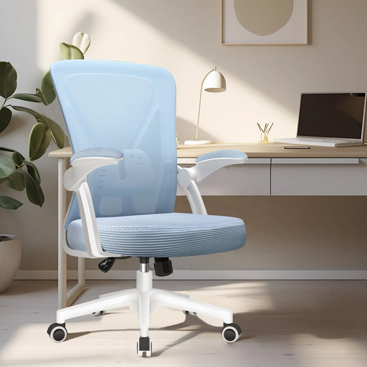 Hinonde Office Chair, Desk Chair with Folding Armrests and Rocker Function, 360° Swivel Chair, Height-Adjustable Office Chair, Ergonomic Home Office Chair with Breathable Mesh, Up to 150 kg