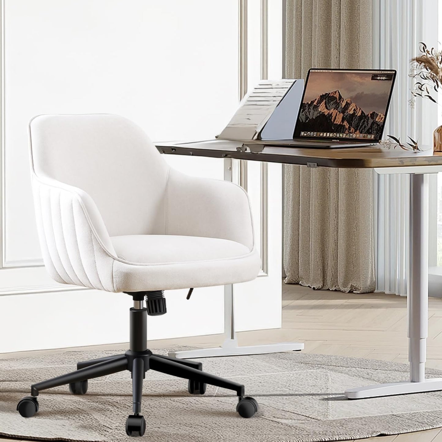 BERYTH Office Chair Home Office Velvet Dressing Table Chair up to 136 kg Load Capacity Ergonomic Height Adjustable Swivel Chair 360° Rotating Desk Chair Quiet Wheels Study Room Bedroom Home Office