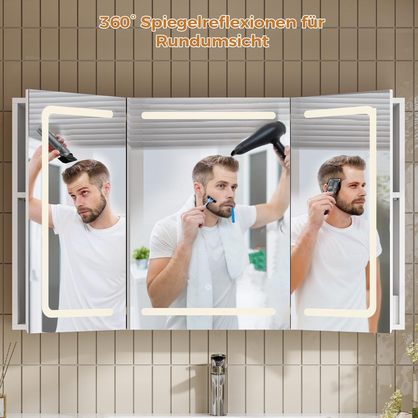 mojiasion Bathroom Mirror Cabinet 100 cm Wide with LED Lighting, Socket & 3 Colour Temperatures Dimmable Bathroom Cabinet with Touch Sensor 60 x 100 x 16 cm (H x W x D) Mirror + 3 Adjustable Shelves