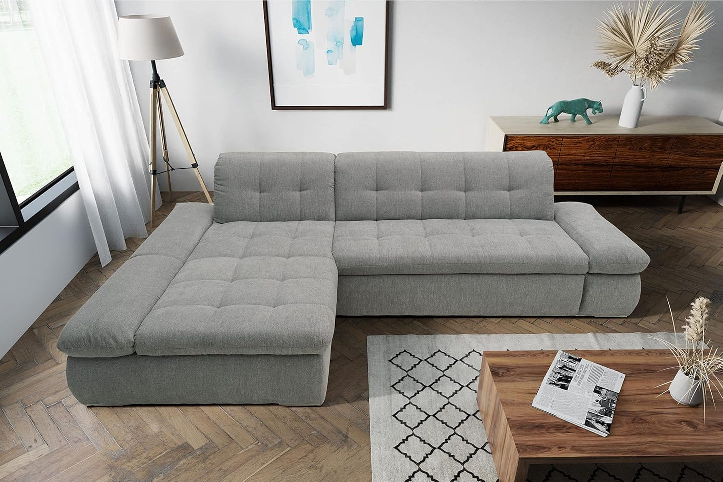 DOMO. collection Moric Corner Sofa, L-Shaped, Corner Sofa, L-shaped, 300 x 172 x 80 cm (W x D x H), Beige