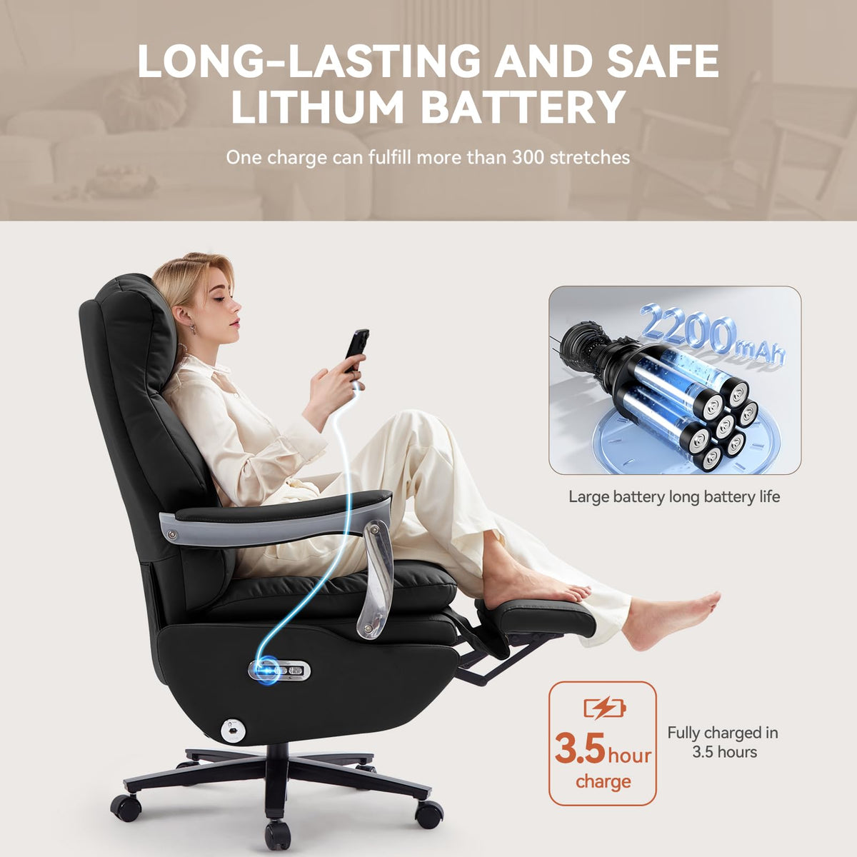 EMIAH Chefsessel mit Massage Bürostuhl mit Fußstütze Ergonomischer Elektrischer Breiter Computerstuhl Groß und hoch Schreibtischstuhl Zero Gravity Swivel Recliner Chair für Zuhause (Khaki)