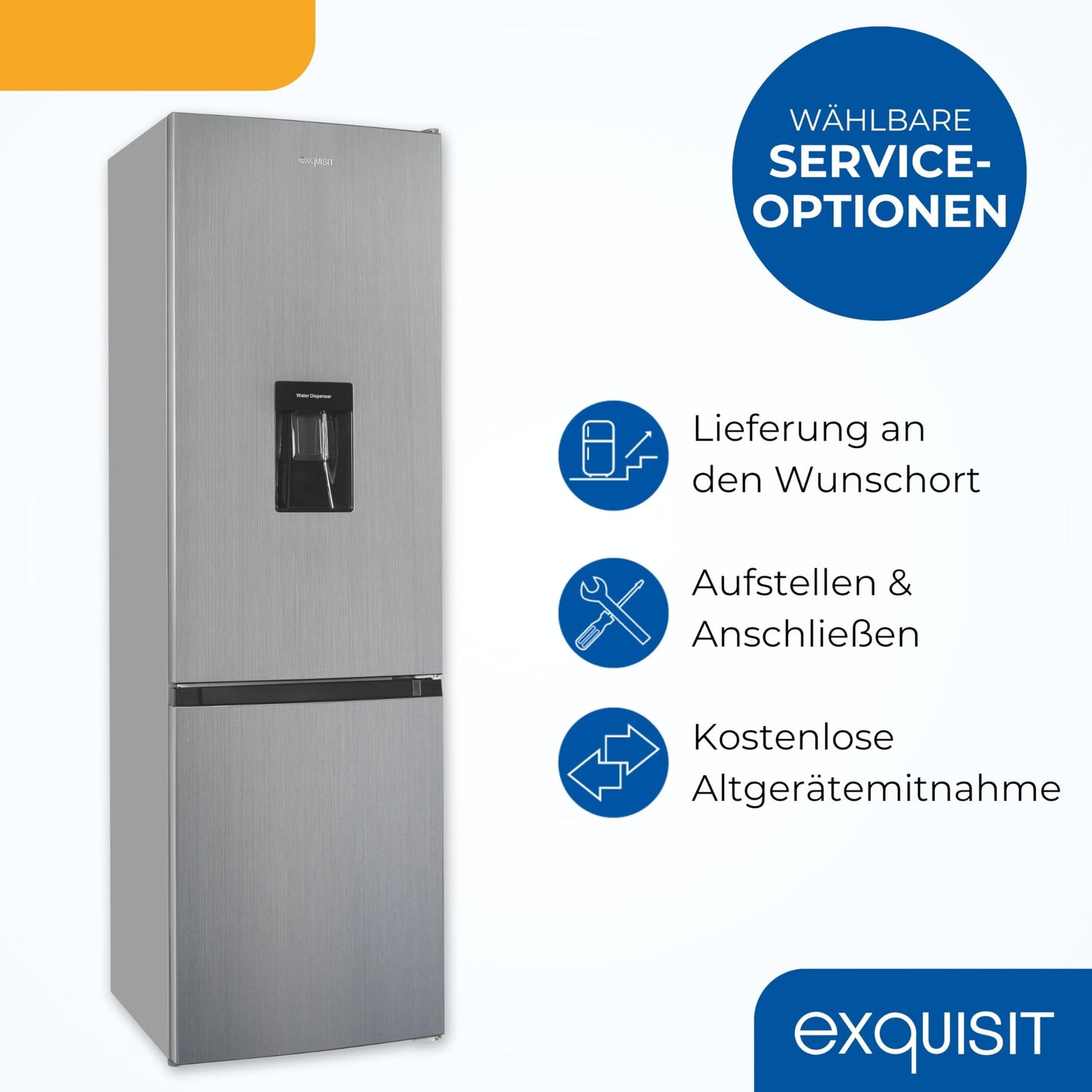 Exquisit Fridge-Freezer, 180 cm Height, Fridge with Freezer, 260 Litres, Water Dispenser, Alarm Function, 4-Star Freezer, KGC5265-70-WS-040D inoxlook-az