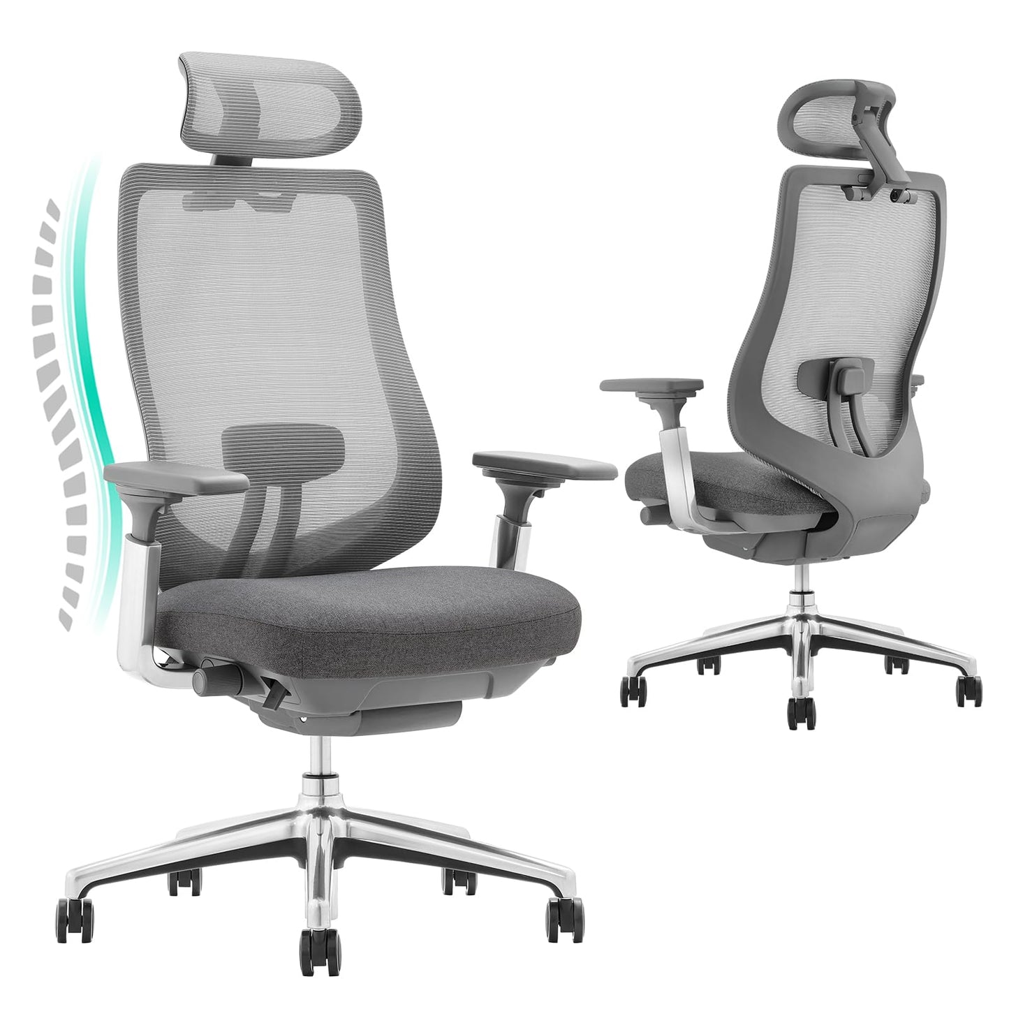 COLAMY Ergonomic Office Chair with Massage Function, Ergonomic Desk Chair with Heating Function, Executive Chair with Footrest, 360° Swivel Chair, 94-125° Adjustable Backrest, for Office, Black