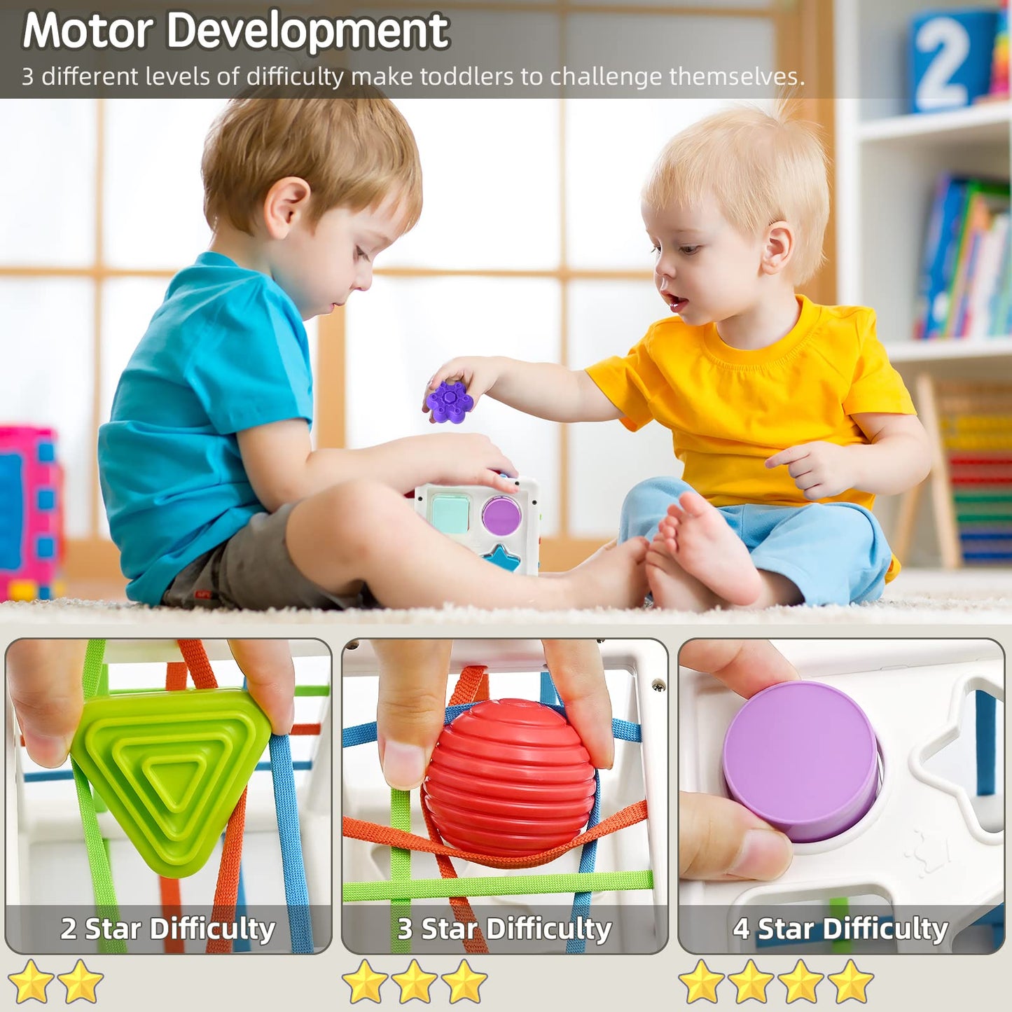 Montessori Baby Toy from 1 Year, Motor Skills Toy, Fine Motor Skills, Preschool Learning Gift, 9 Pieces, Colourful Shape Sorter for Toddlers, Girls, Boys, 1, 2, 3 Years Old