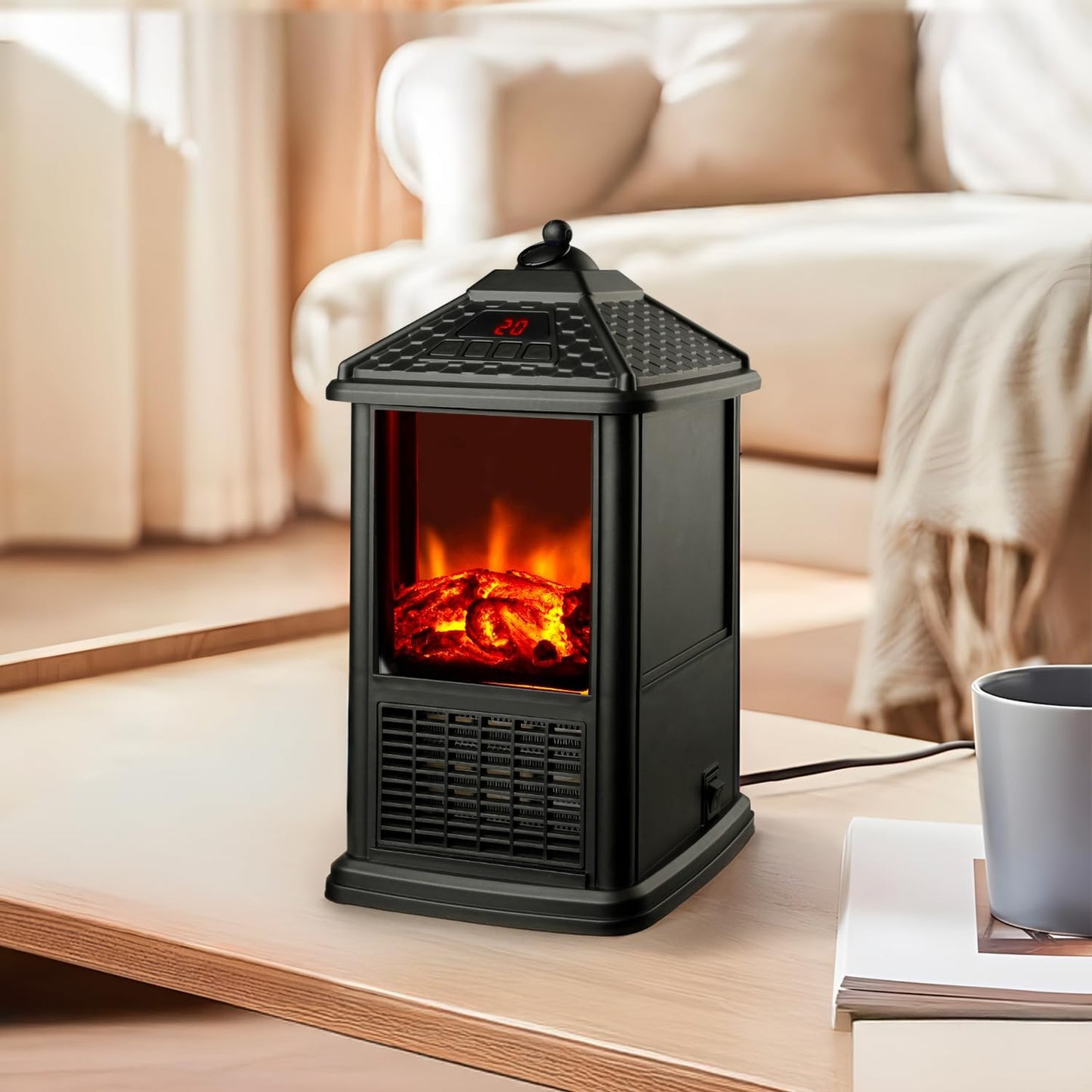 Avilia Electric Table Fireplace with Remote Control 1000 W - Programmable Timer up to 12 Hours and Remote Control - Elegant and Versatile Design Thanks to Its Dimensions 32 x 18.5 x 18.5 cm