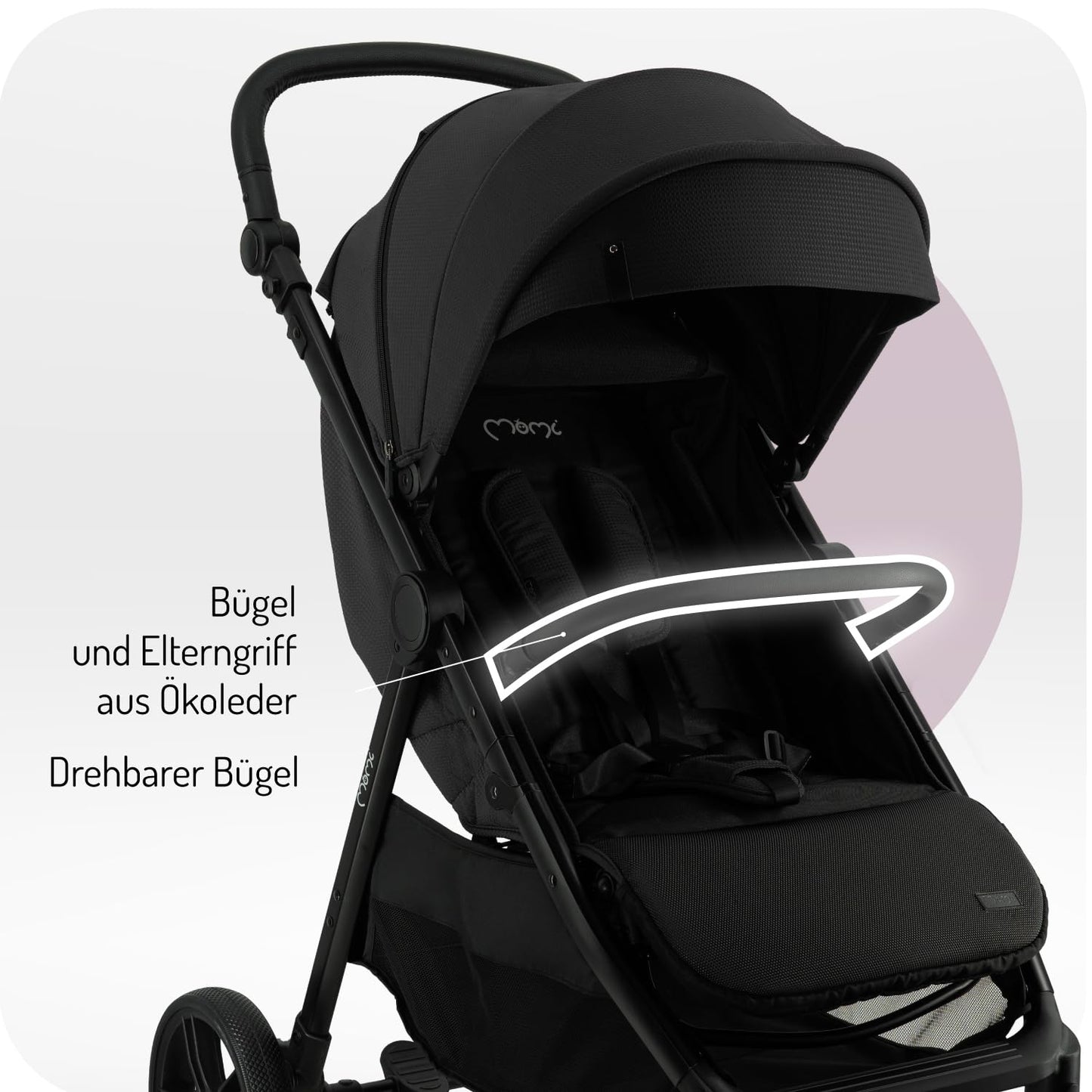 MoMi CLARA Children's Pushchair from 6 Months of Life, Up to 22 kg Body Weight, 5 Point Safety Belt, Footmuff, Drink Holder, Shopping Basket, Changing Bag, Insect and Rain Protection