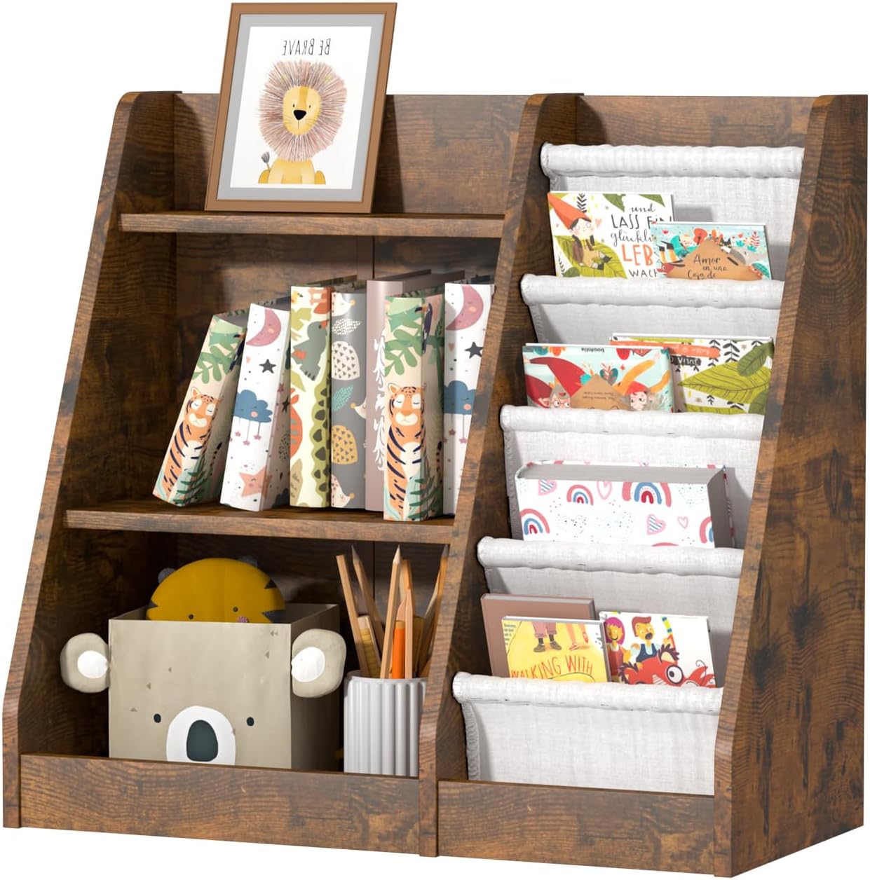 Children's Shelf, White with 5 Shelves and 4 Open Compartments, Bookcase for Children, Toy Organiser, 90 x 40 x 80 cm