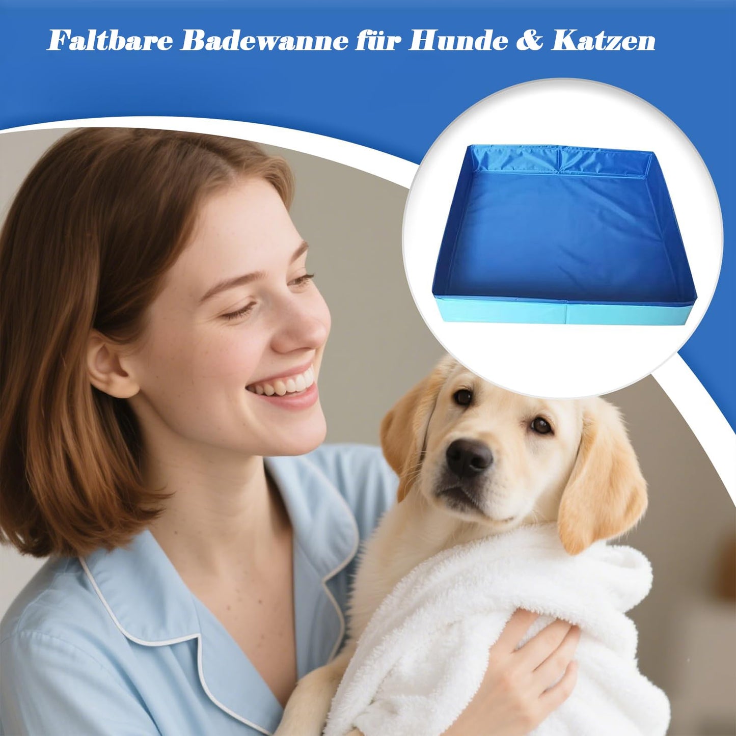 Hundepool, Planschbecken Faltbare für Hunde & Katzen, 50x50x10 cm Eckig Katzenpool, Hundebadewanne, Planschbecken ohne Aufblasen für Haustiere, Klappbar Schwimmbecken für Kleine Hunde & Katzen (A)