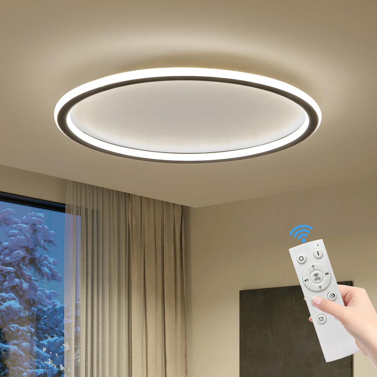 Mikeru 3000K Ceiling Light, 40 cm LED Round Ceiling Lighting, Warm White Ceiling Light, Flush Mount Bathroom Ceiling Lights Without Remote Control for Living Room, Hallway, Bedroom