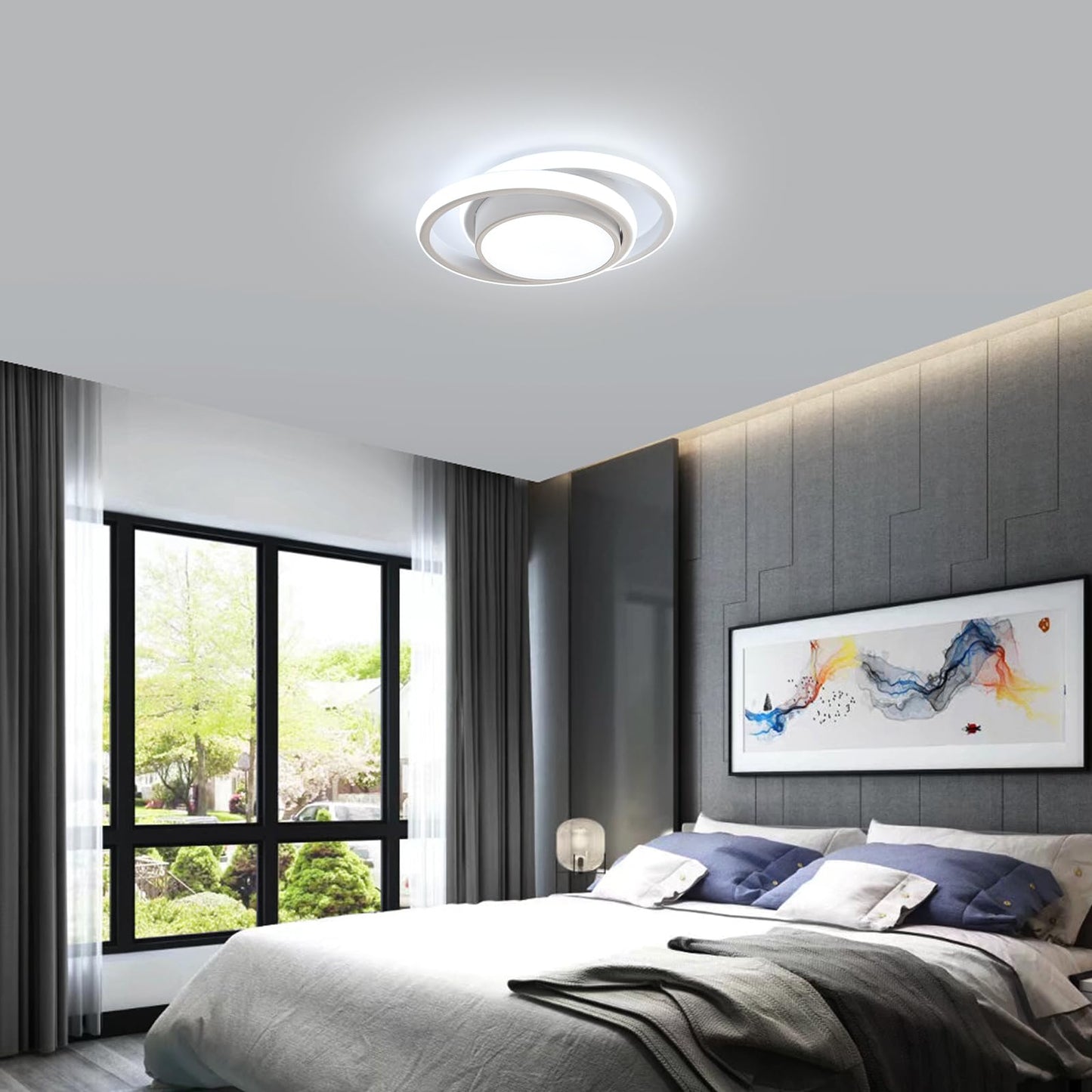 Comely LED Ceiling Lights, Pack of 2, 32 W, Round, 2350 lm, Modern, for Bedrooms, Bathrooms, Kitchens, Corridors, Balconies, 4500 K Neutral Light, Diameter 280 mm