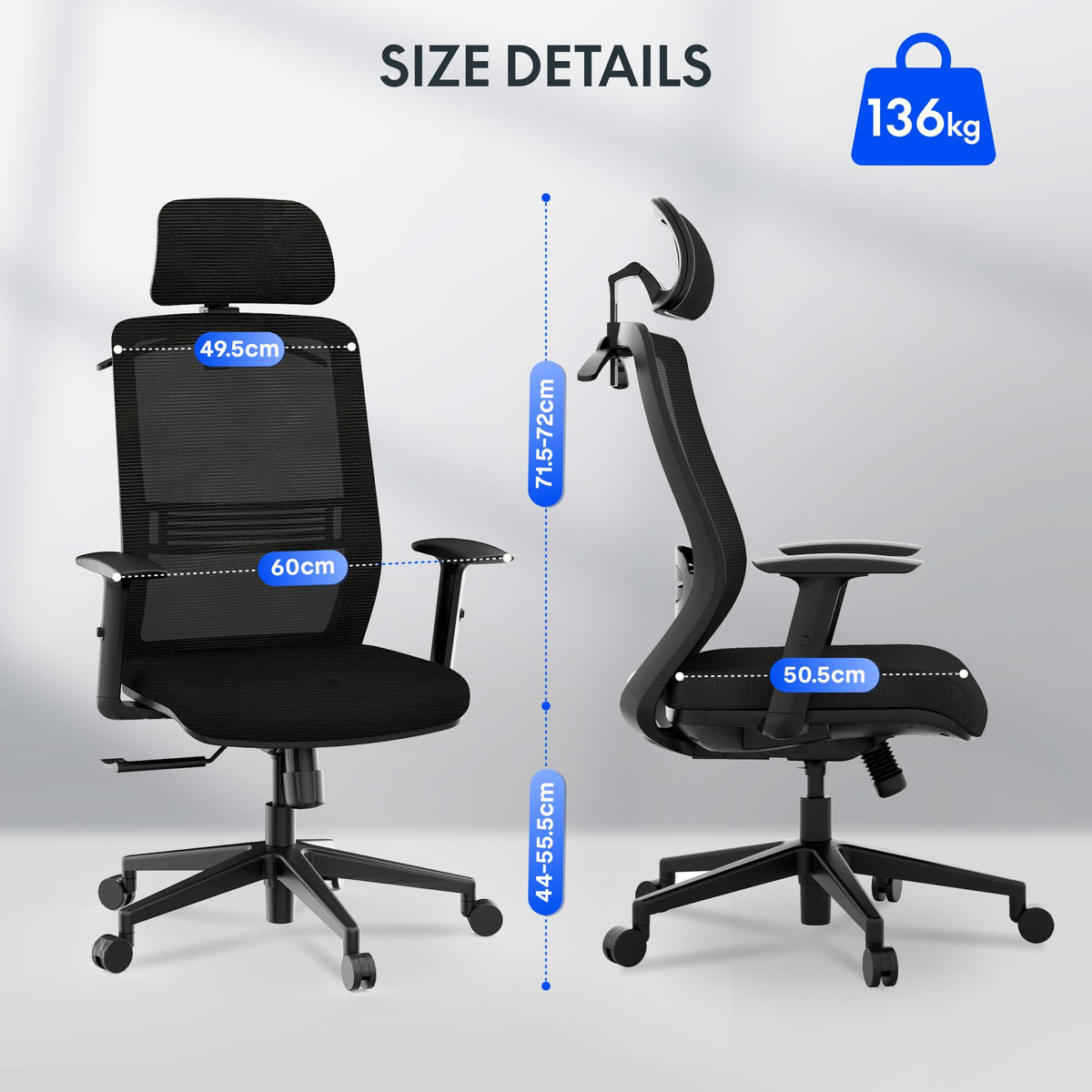 FLEXISPOT OC3C Office Chair Ergonomic Desk Chair Computer Chair Height-Adjustable Seat Headrest Armrest Lumbar Support Swivel Castors Work Chair