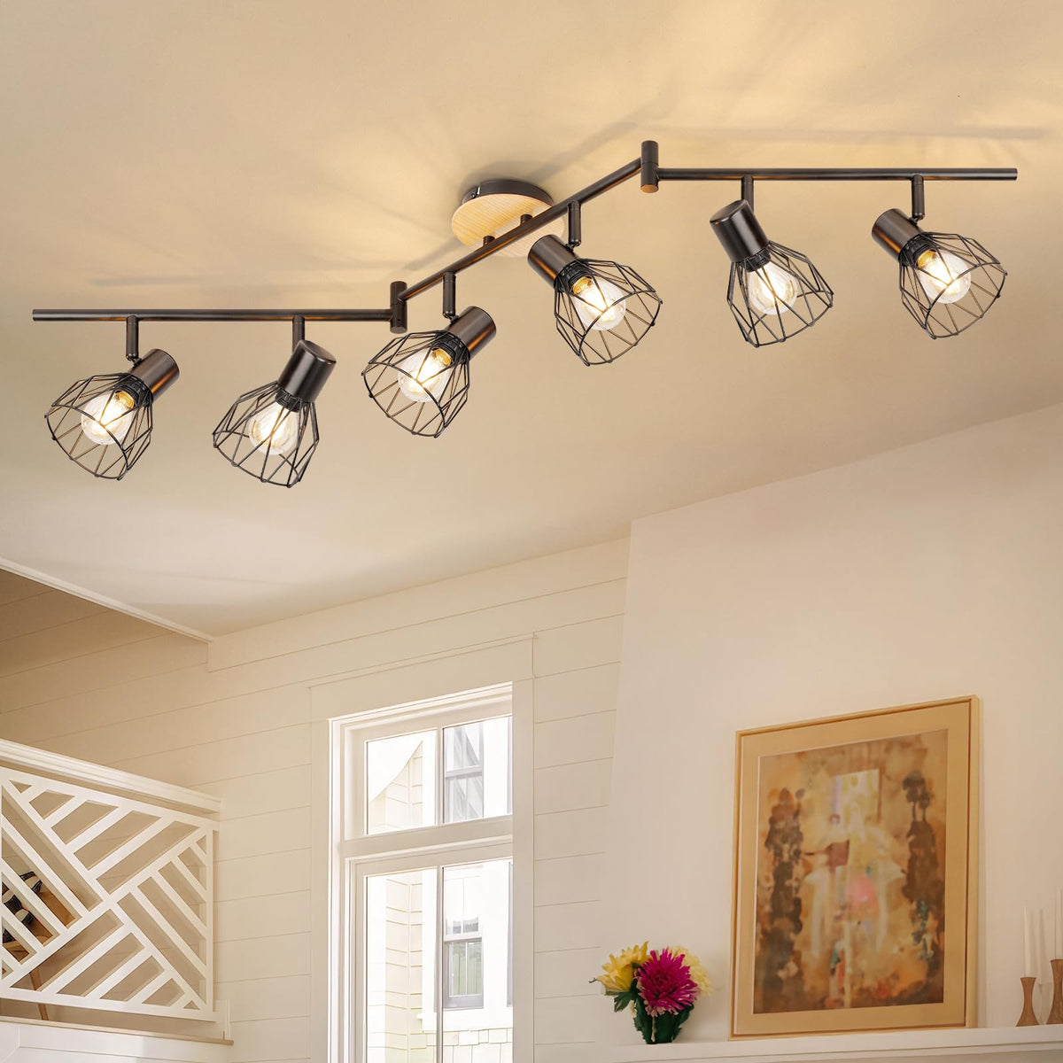 Kimjo 6-Bulb LED Ceiling Spotlight, Swivelling E14 Ceiling Spotlight, Black 6-Bulb Ceiling Light For Living Room, LED Kitchen Ceiling Light, Without Bulbs