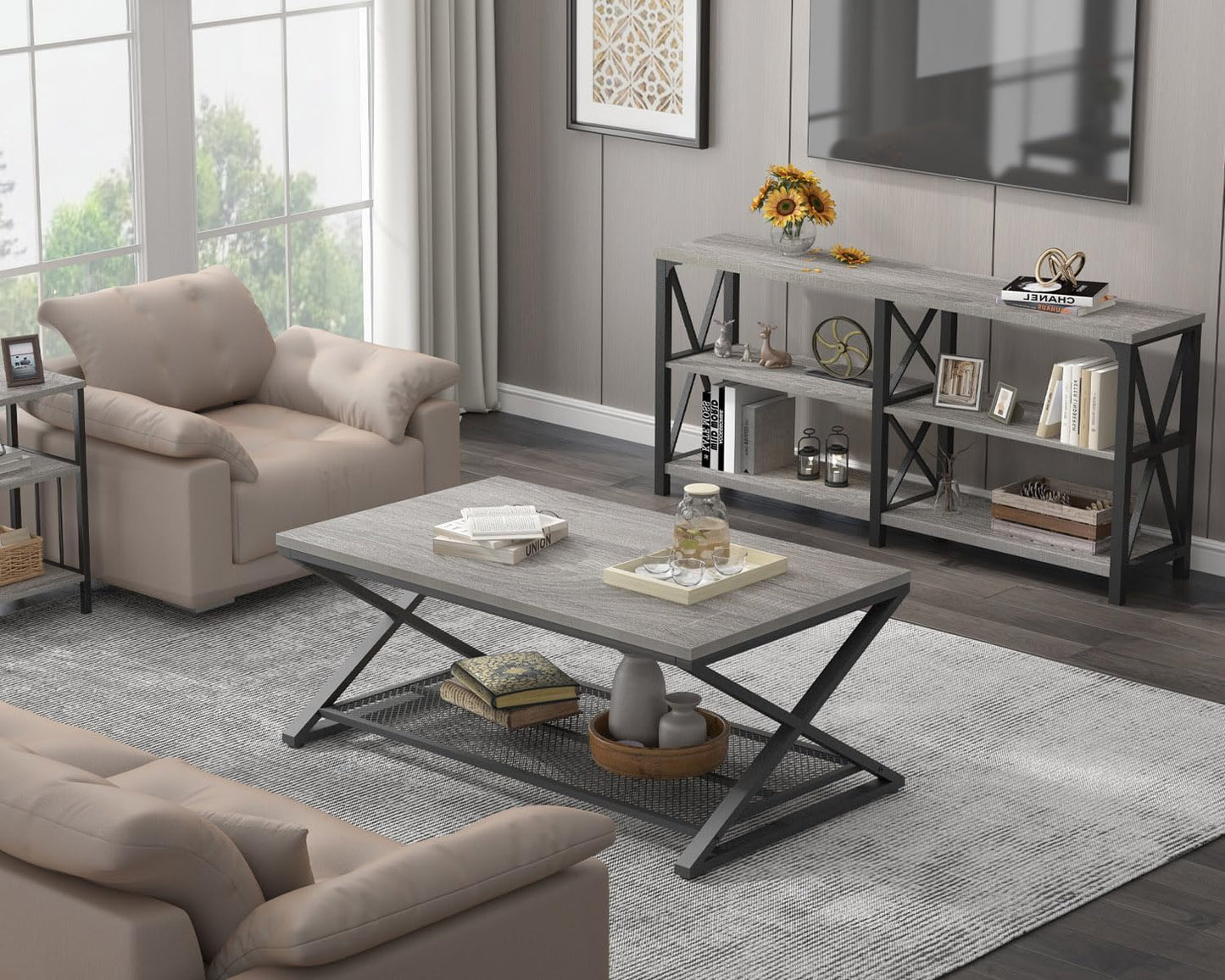 LVB Rectangular Coffee Table, Living Room Table, Sofa Table, Side Table, Wood, Metal, Living Room Furniture, Coffee Table, Vintage Retro Industrial Design, 120 x 60 x 45 cm