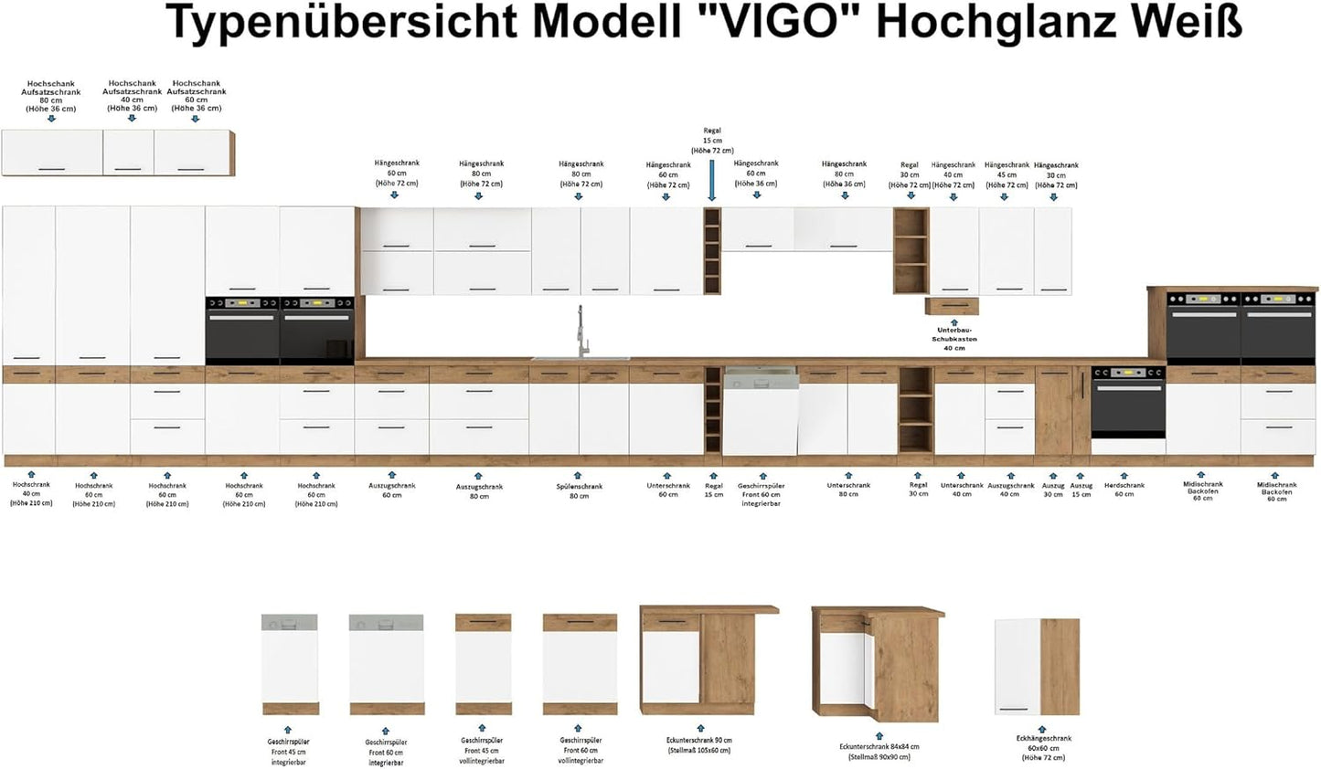 Vigo Lancelot Corner Kitchen Unit 210 x 350 cm Glossy White