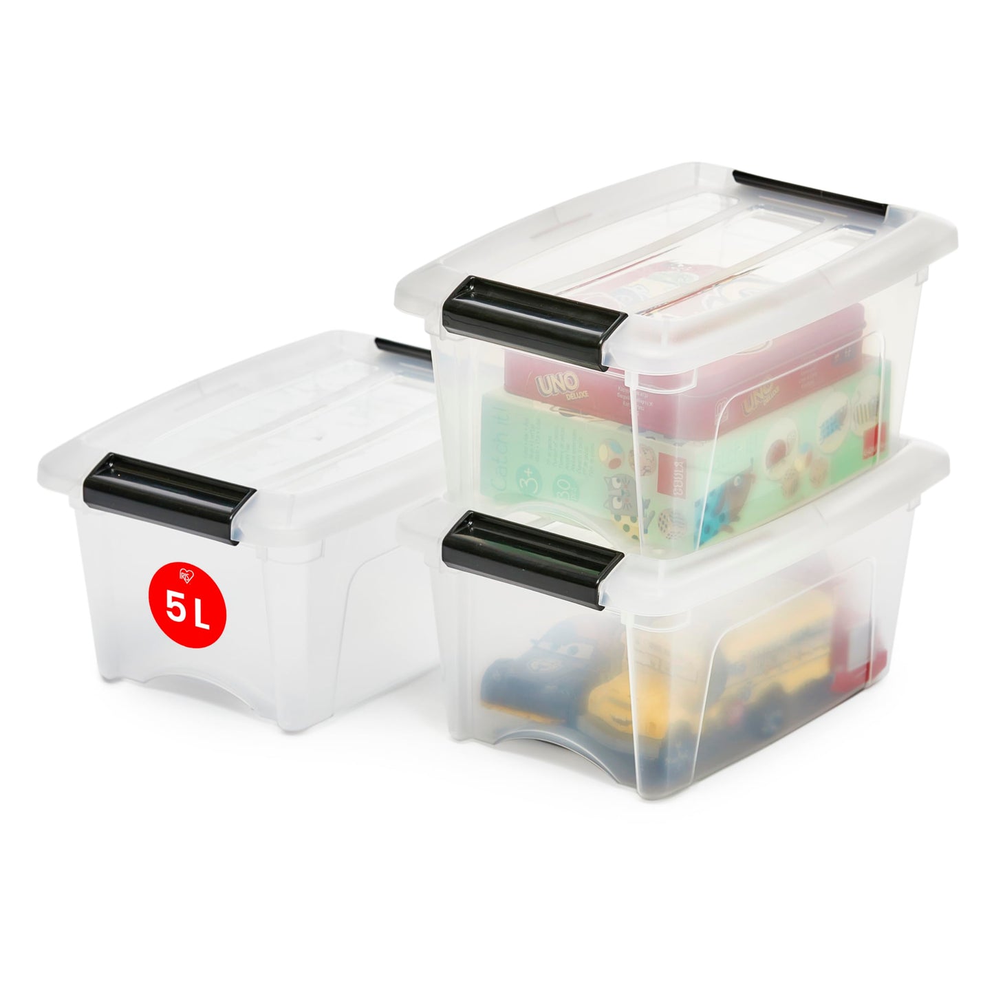 Iris Ohyama Storage Box with Lid, 80L, Set of 4, Transparent, Snap Latches with Handles, Stackable, Strong & Durable, for Clothes, Garage, Home, Office, Plastic Box, Storage TB-84D