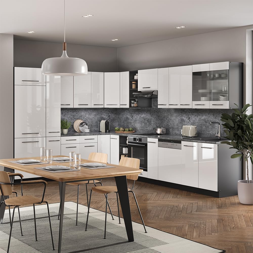 Vicco Fame-Line Corner Kitchen 257 x 347 cm White High Gloss / Anthracite without Worktop