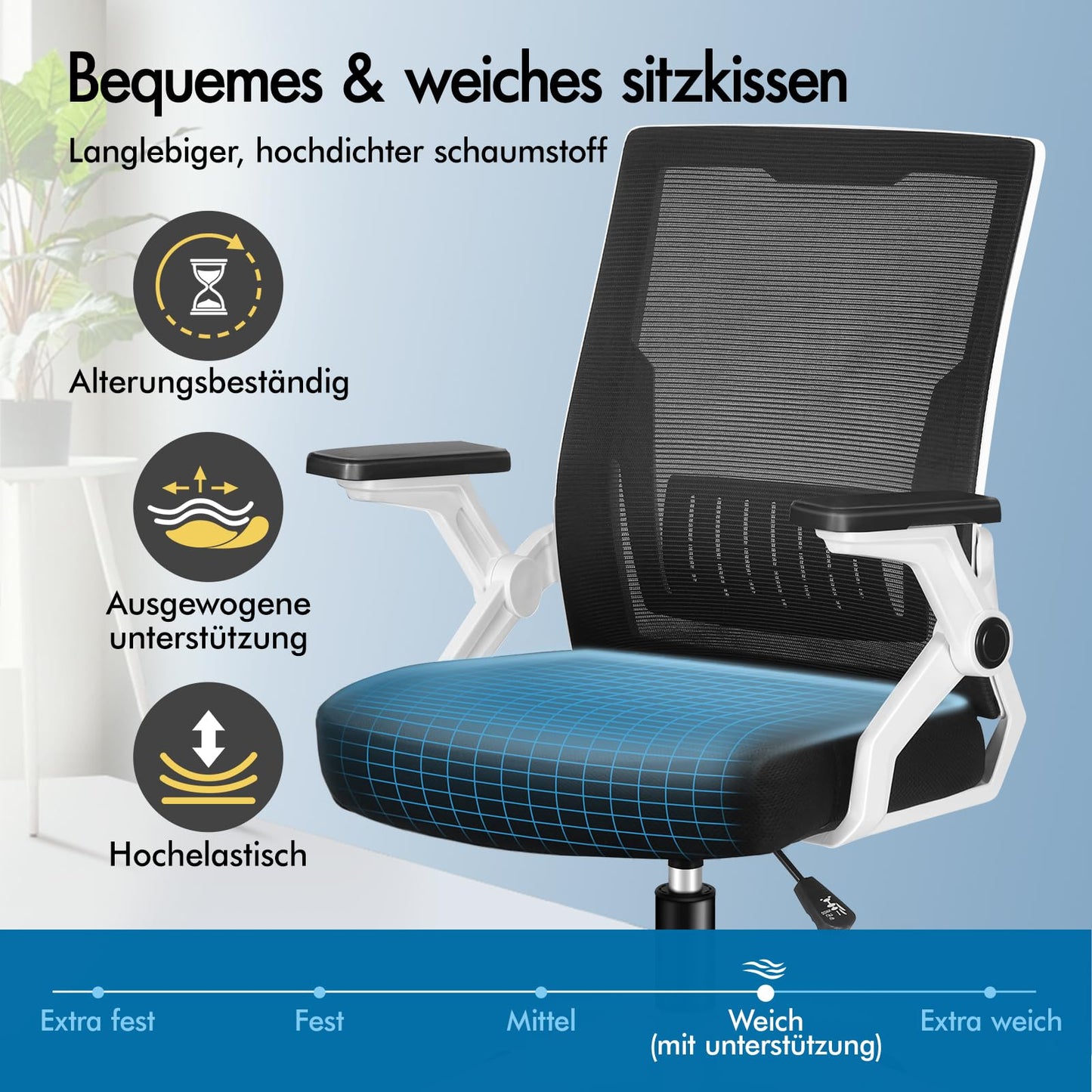 ALFORDSON Ergonomic Office Desk Chair, Computer Chair with Dynamic Lumbar Support, Tilting Swivel Chair with Flip Up Armrest, Black