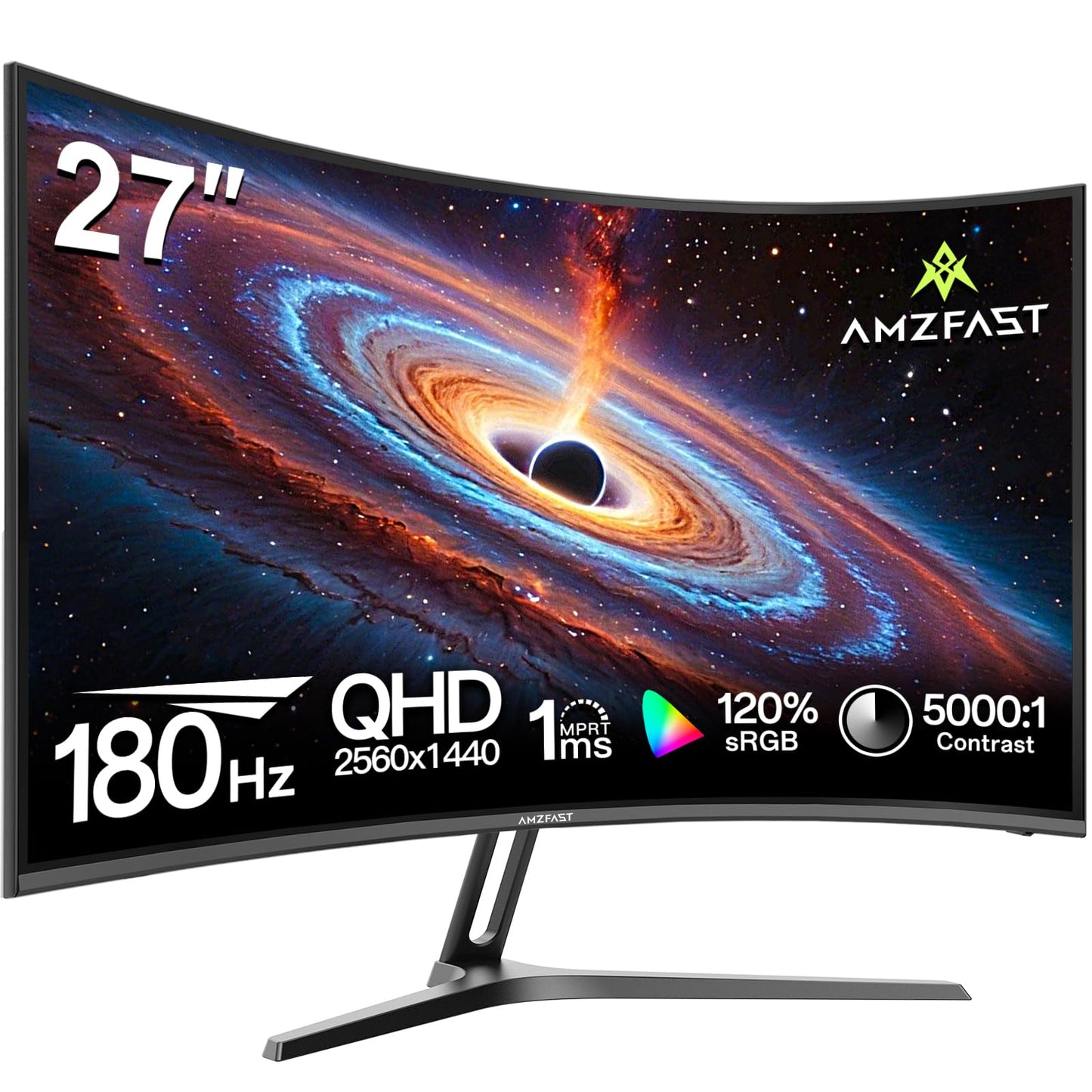 Amzfast 27 Zoll Curved Gaming Monitor - 180Hz, FHD(1920x1080), VA 1500R, 1ms GtG, sRGB 130%, DCI-P3 95%, HDR, Adapive Sync, Blaulichtfilter, VESA 100 * 100, HDMI 1.4/DP 1.2 mit HDMI-Kabel - AMZG27C1