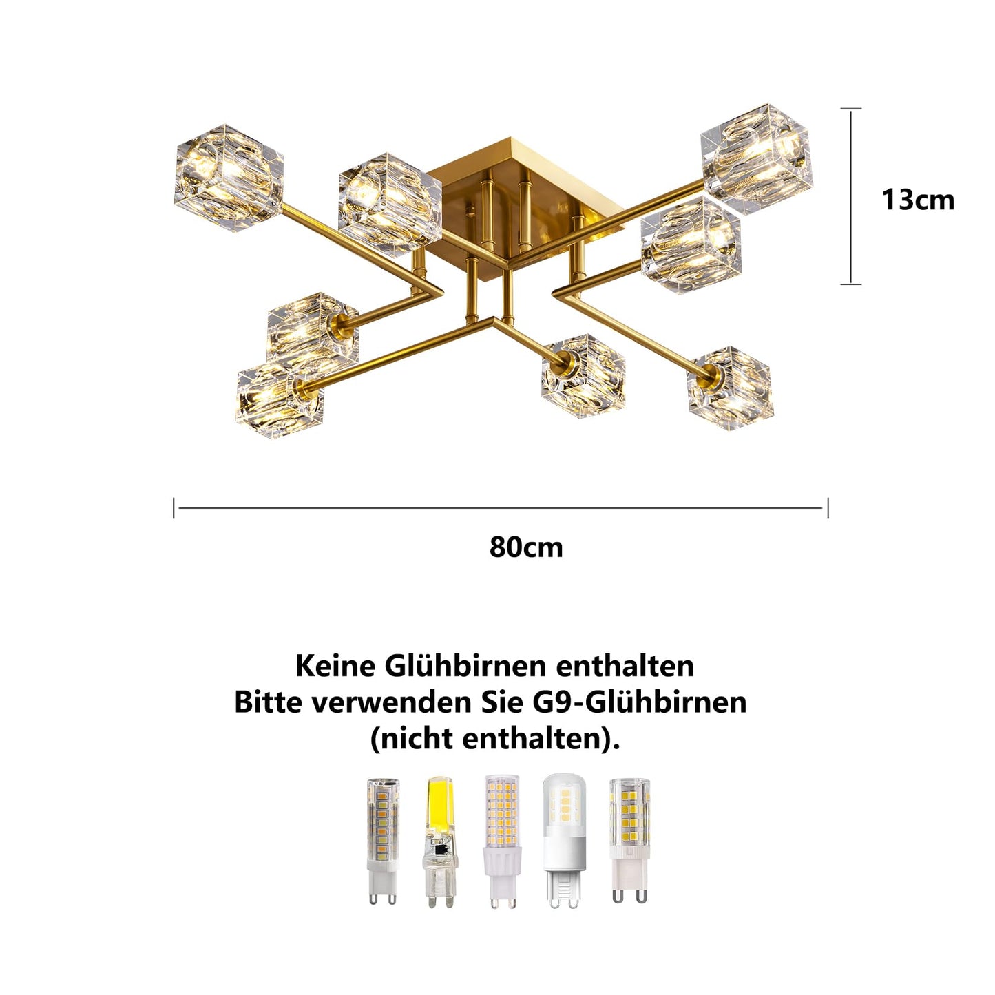JUJUQI Moderne Kristall-Kronleuchter,Gold Hängeleuchte, K9 quadratischer Kristall Häengelampe mit 8 Lichtern,Würfel-Schirm, hängende Deckenleuchte für Esszimmer, Schlafzimmer, Wohnzimmer