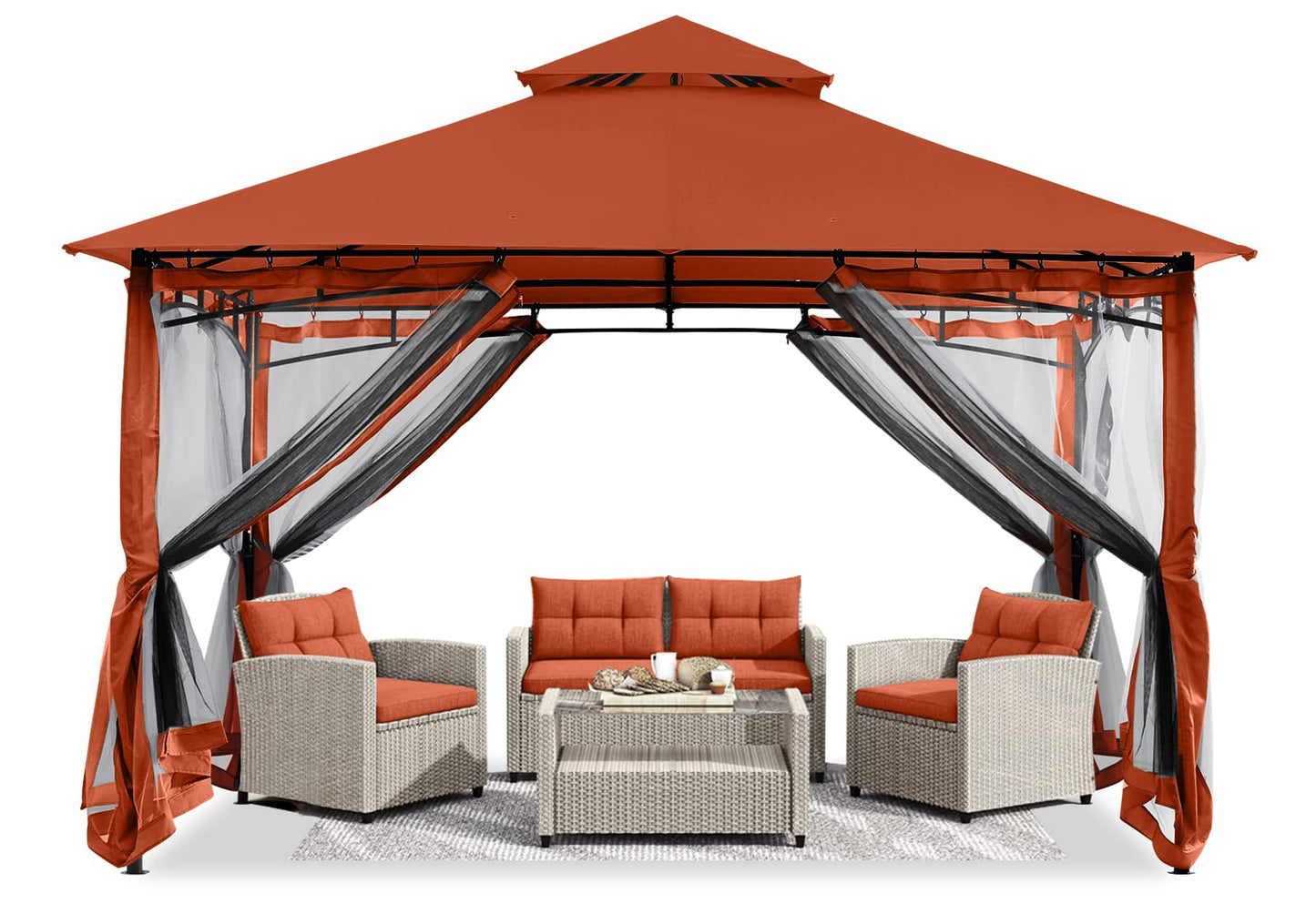 ABCCANOPY Pavillon 2.5x2.5m Wasserdicht Stabil Winterfest Gartenpavillon，Doppeldachweichdach Hinterhof-Partyzelt mit Netz für Schatten und Regen,Grau