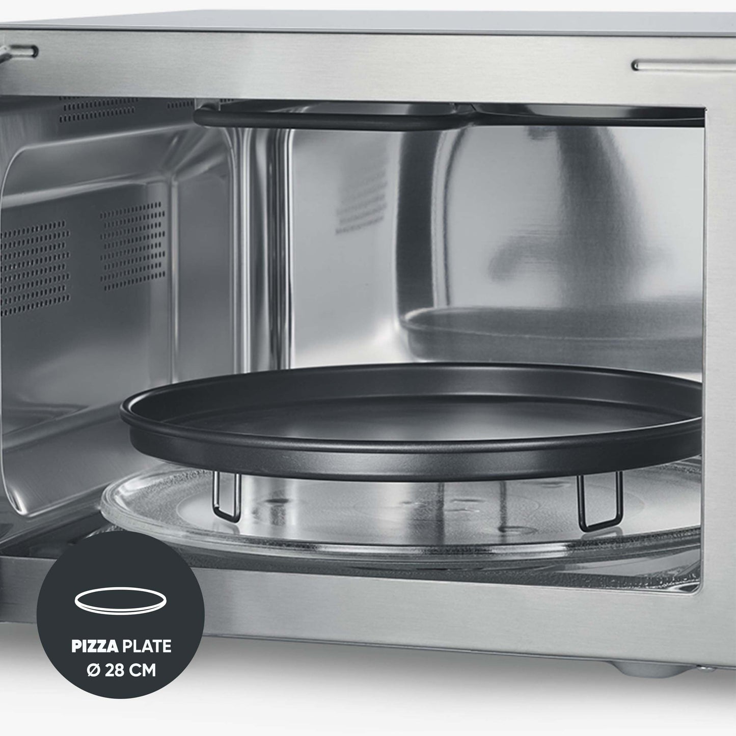 SEVERIN MW 7774 Microwave with Grill and Hot Air Function 3-in-1 for Defrosting, Cooking and Heating, Microwave with Turntable, Brushed Stainless Steel/Silver
