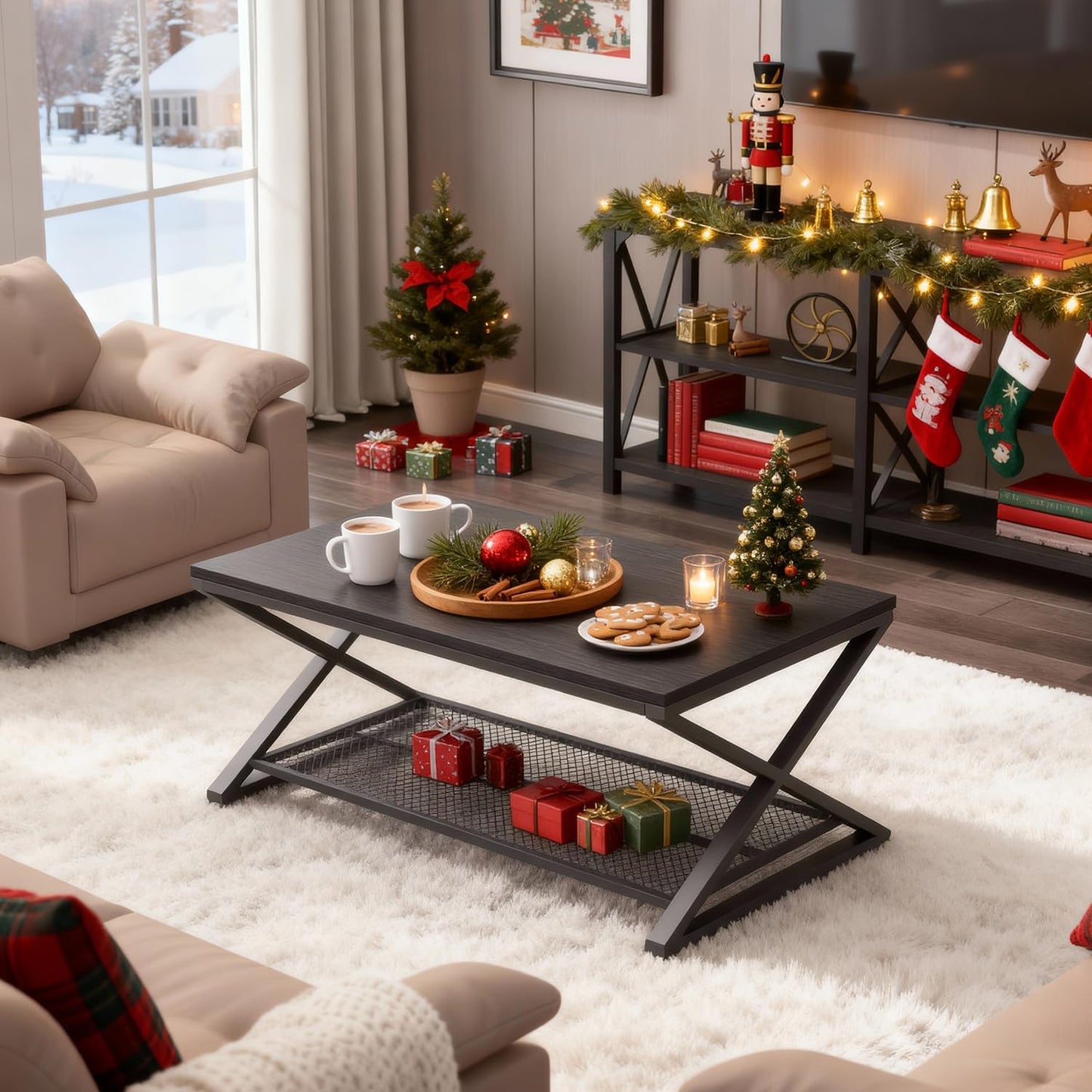 LVB Rectangular Coffee Table, Living Room Table, Sofa Table, Side Table, Wood, Metal, Living Room Furniture, Coffee Table, Vintage Retro Industrial Design, 120 x 60 x 45 cm