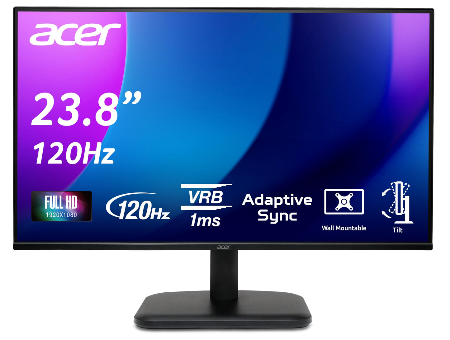 Acer EK251QG Monitor 24.5 Inch (62 cm Screen) Full HD, IPS, 120Hz HDMI, 75Hz VGA, 4ms (GTG), HDMI 1.4, VGA, AdaptiveSync