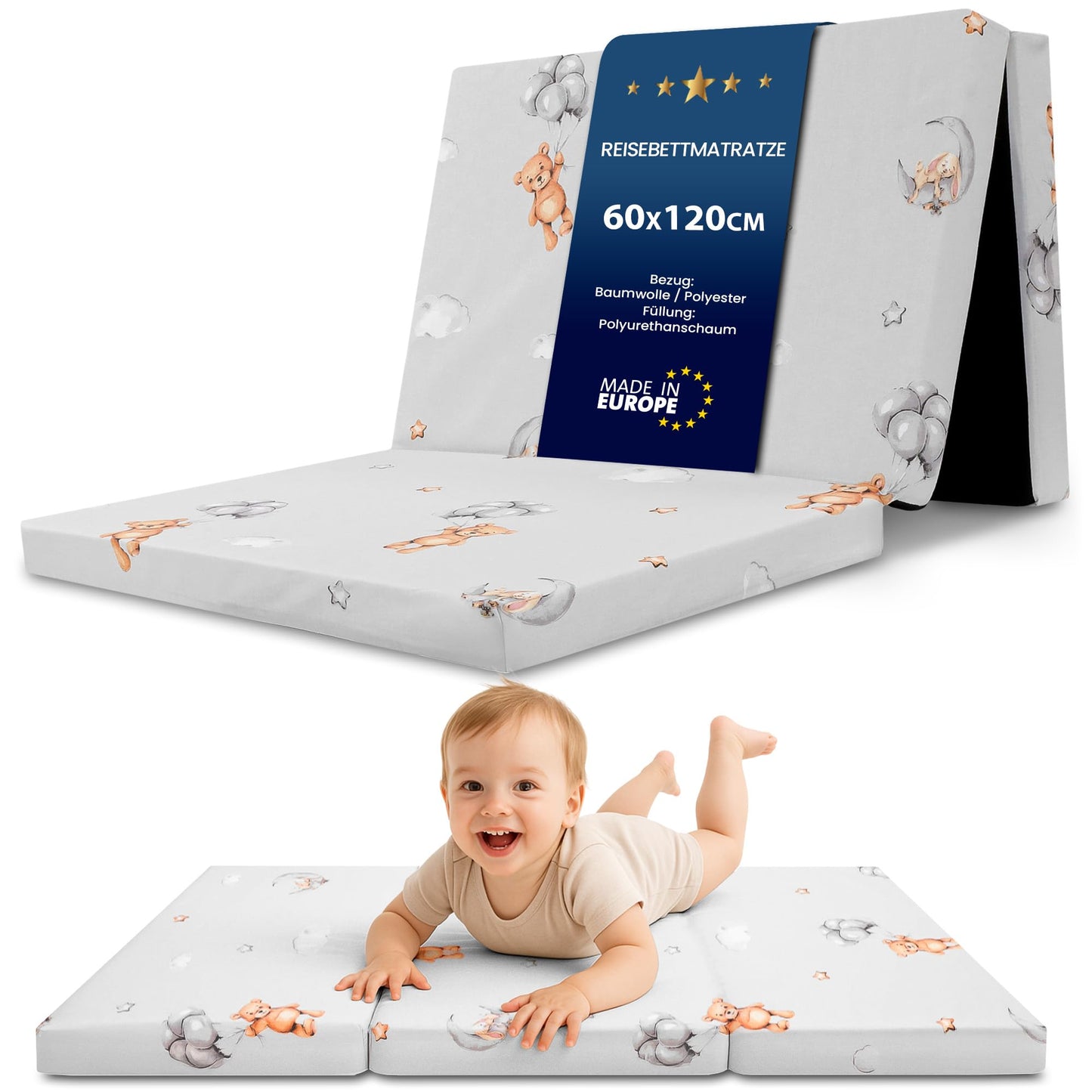 Folding Mattress Foldable Travel Cot Baby Mattress 60 x 120 cm - Folding Mattress for Children Guest Mattress Foldable Baby Mattress Floor Mattress Sleeping Mattress and Travel Mattress 60 x 120 cm