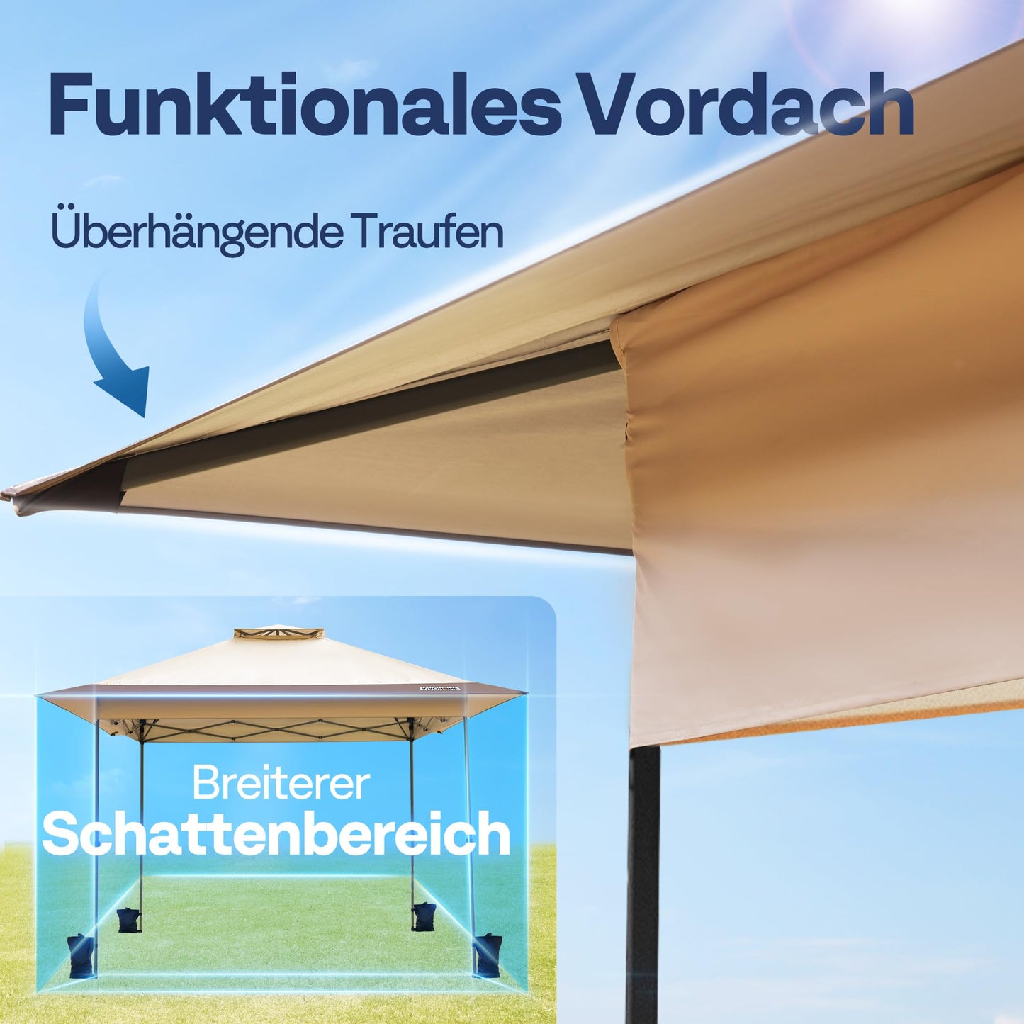 VIVOHOME 3 x 3 m Garden Gazebo with Double Roof, Height-Adjustable Pop Up Gazebo with Central Locking UV Protection 50+, Includes Carry Bag and 4 Sandbags for Garden, Outdoor, Camping