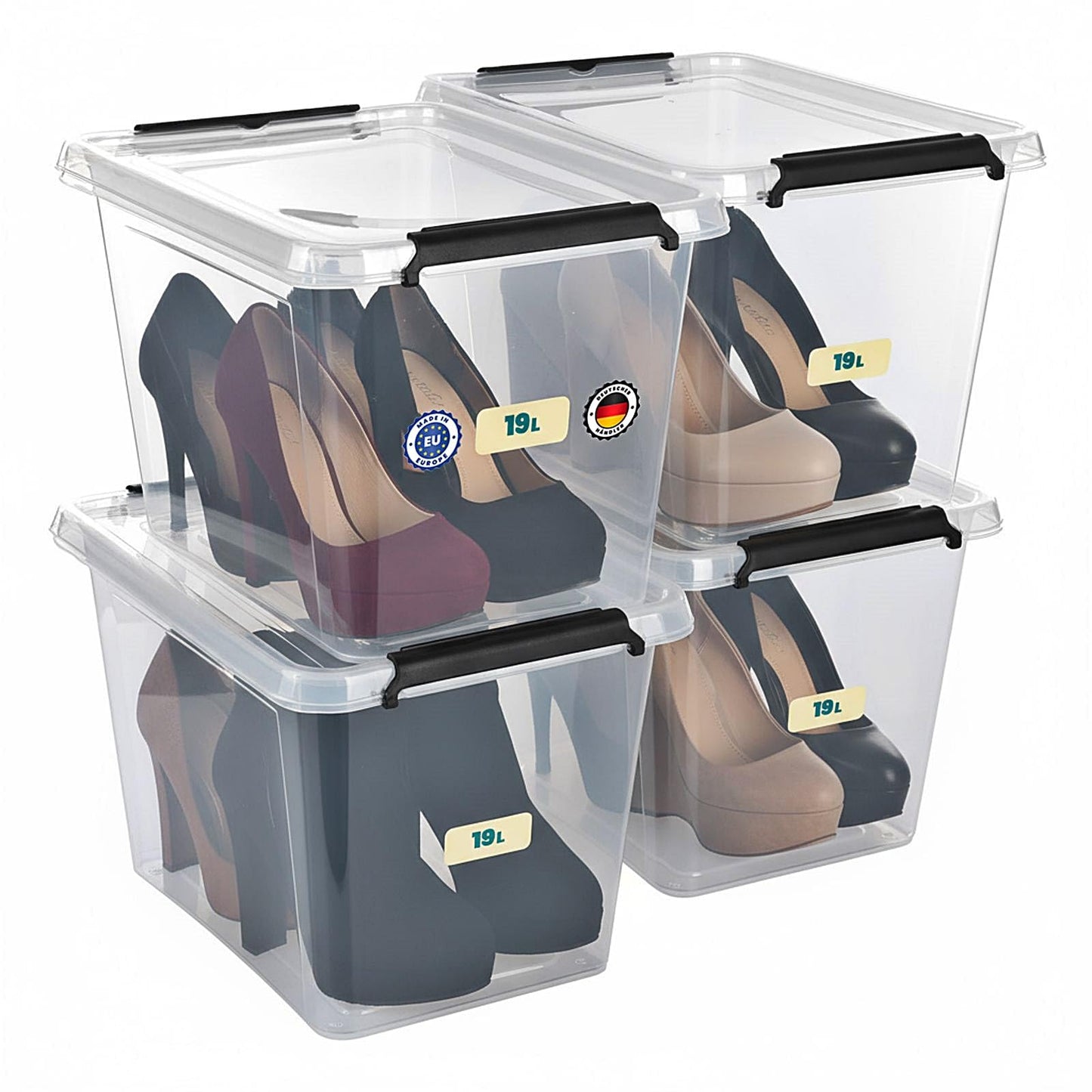 astor24 Storage Box with Lid - Transparent Organiser 40 L - Food Safe - Stackable. Ideal for Office, Children's Room, Clothes Boxes - Kitchen - Workshop