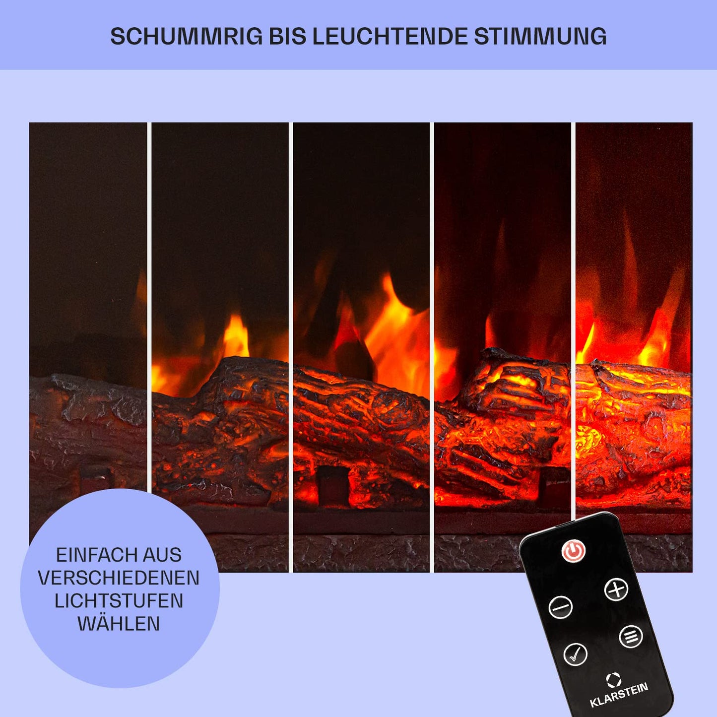 Klarstein Elektrokamin, Elektro Heizungen für Wohnzimmer & Innenräume, Elektrischer Kamin mit LED Flammen, Sparsamer Elektroofen, Heizlüfter mit Timer, Einstellbarer Thermostat, Heizung 1800 W