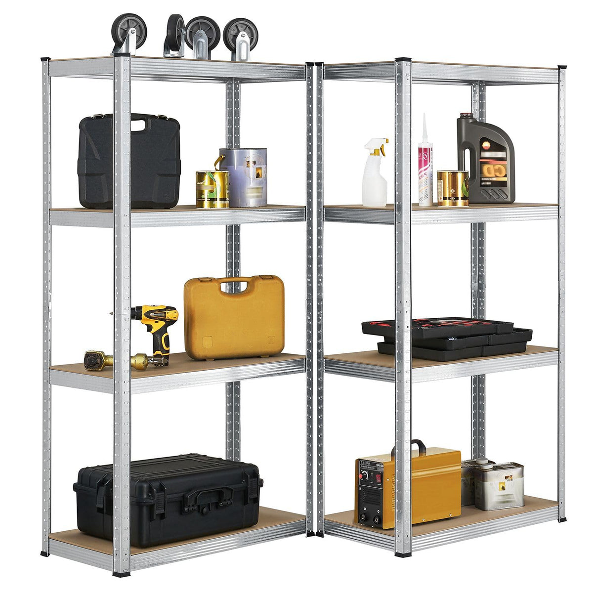 Juskys Easy Storage Shelves, Set of 2, 2 x 160 x 80 x 40 cm (H x W x D), 640 kg Load Capacity, 8 Shelves, Heavy Duty Metal Shelving, Basement Shelving Unit, Shelving System, Metal Shelf