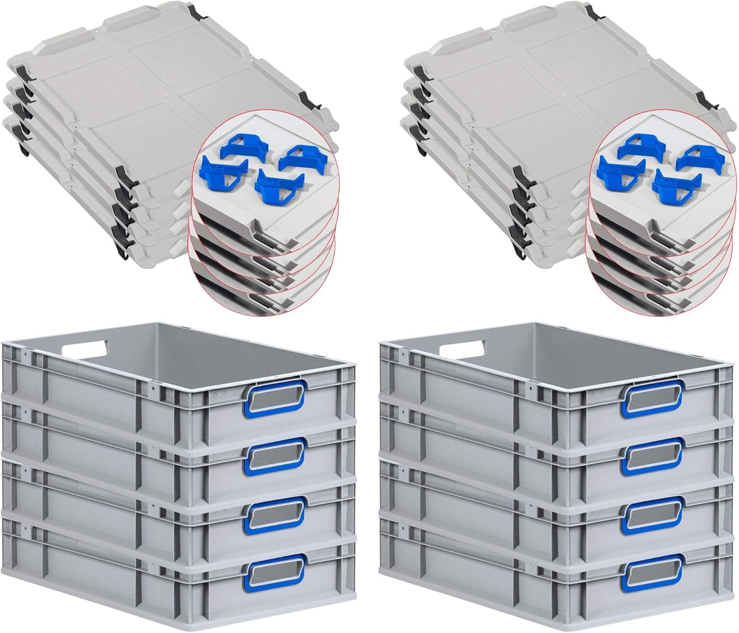 PROREGAL Economy Set of 5 Eurobox NextGen Colour with Lid and Sliding Snap Fasteners, H x W x D 22 x 30 x 40 cm, 20 L, Black, Closed Handles, Euro Container, Transport Box, Transport Container