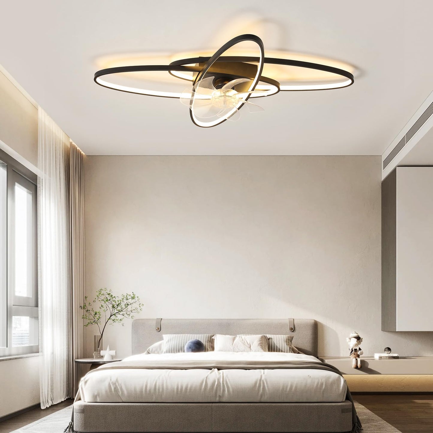 LED Lighting with Mute Ceiling Fan 45W Ceiling Light with Fan Light, App and Remote Control, Creative Shape Acrylic Shade (White) Living Room Bedroom Kitchen (White)